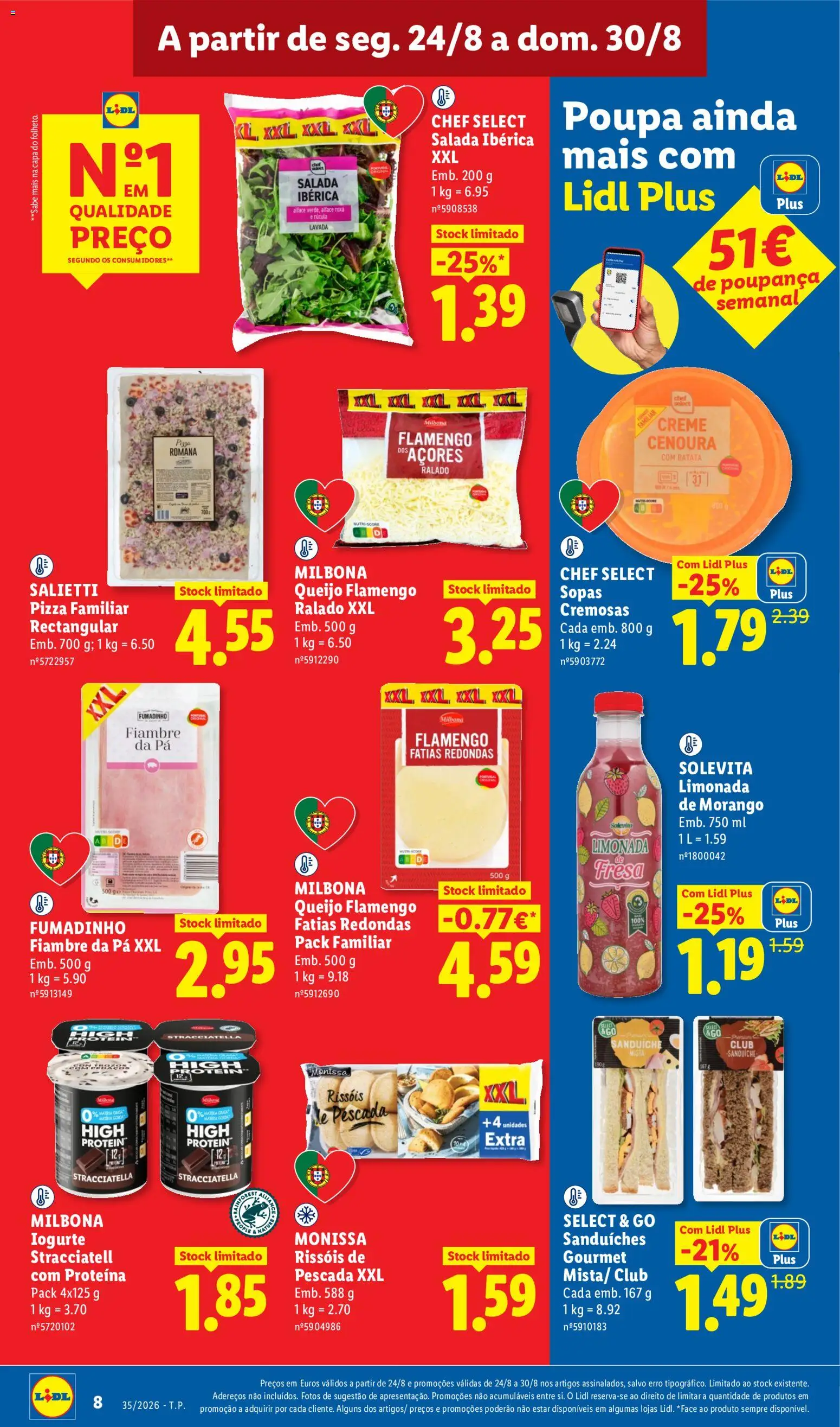 Lidl folheto │ válido de 24/08/2026 | Página: 8 | Produtos: Sopas, Pizza, Pá, Creme