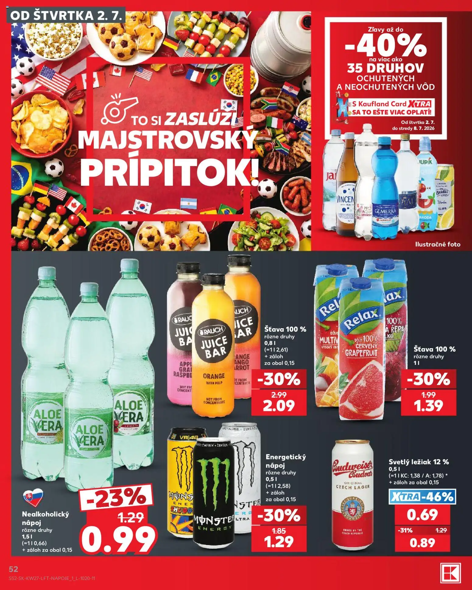 Nové Kaufland akcie – leták je platný od 02.07.2026 | Strana: 52 | Produkty: Budiš, Grapefruit, Gemerka, Energetický nápoj