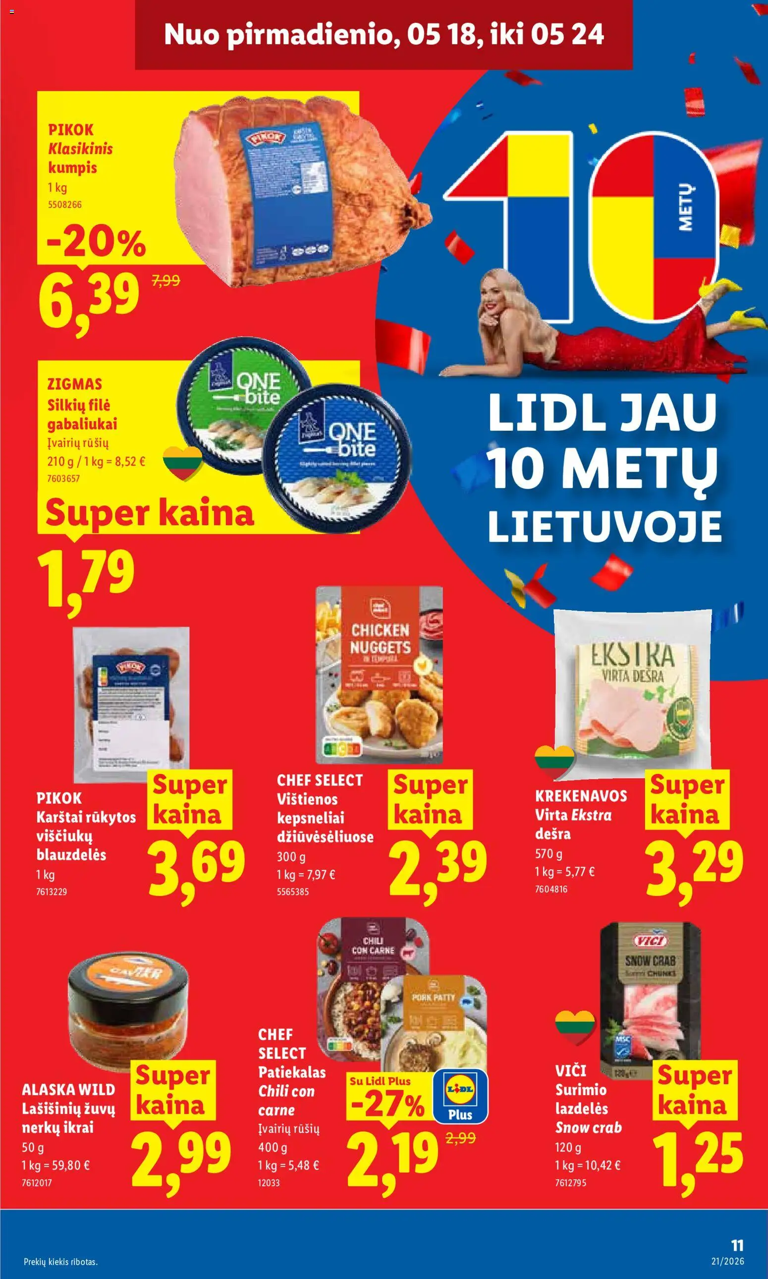 LIDL akcijos nuo 18.05.2026 | Puslapis: 11 | Prekių: Vištienos, Viščiukų, Kumpis, Ikrai