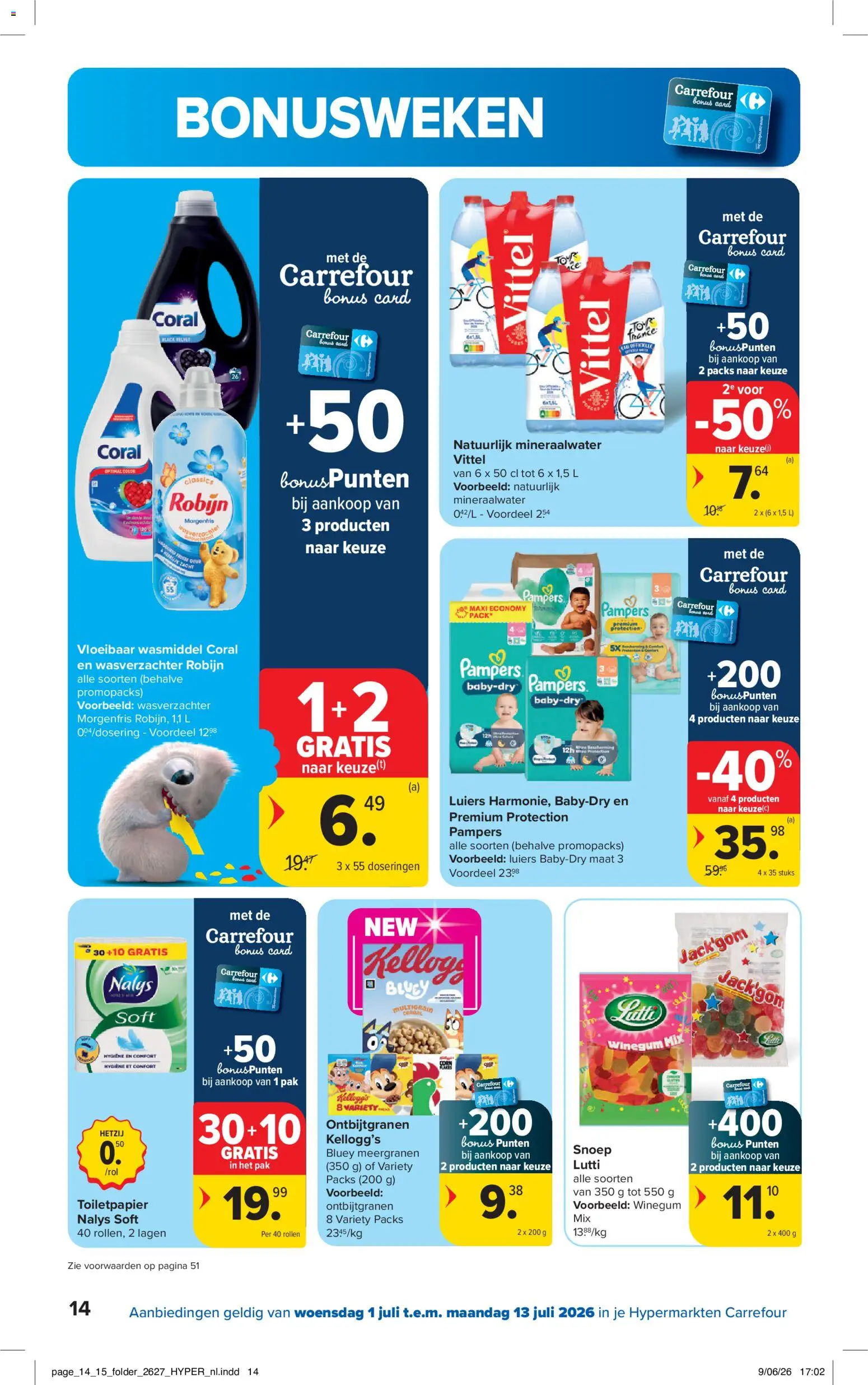 {H1} | Pagina: 14 | Producten: Pampers, Mineraalwater, Wasverzachter, Robijn