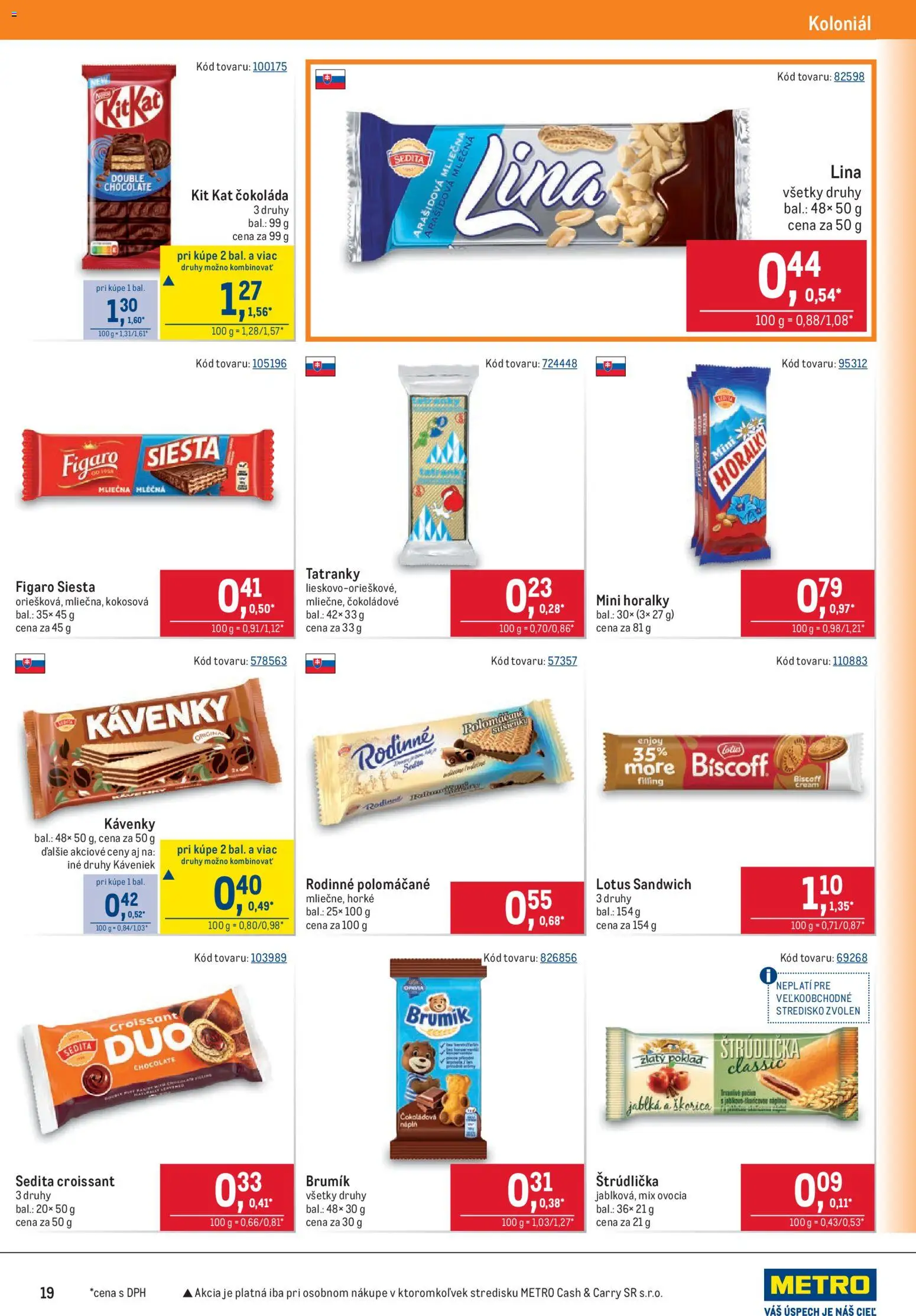 Nové Metro akcie – leták je platný od 21.10.2026 | Strana: 19 | Produkty: Lotus, Jablká, Čokoláda, Horálky