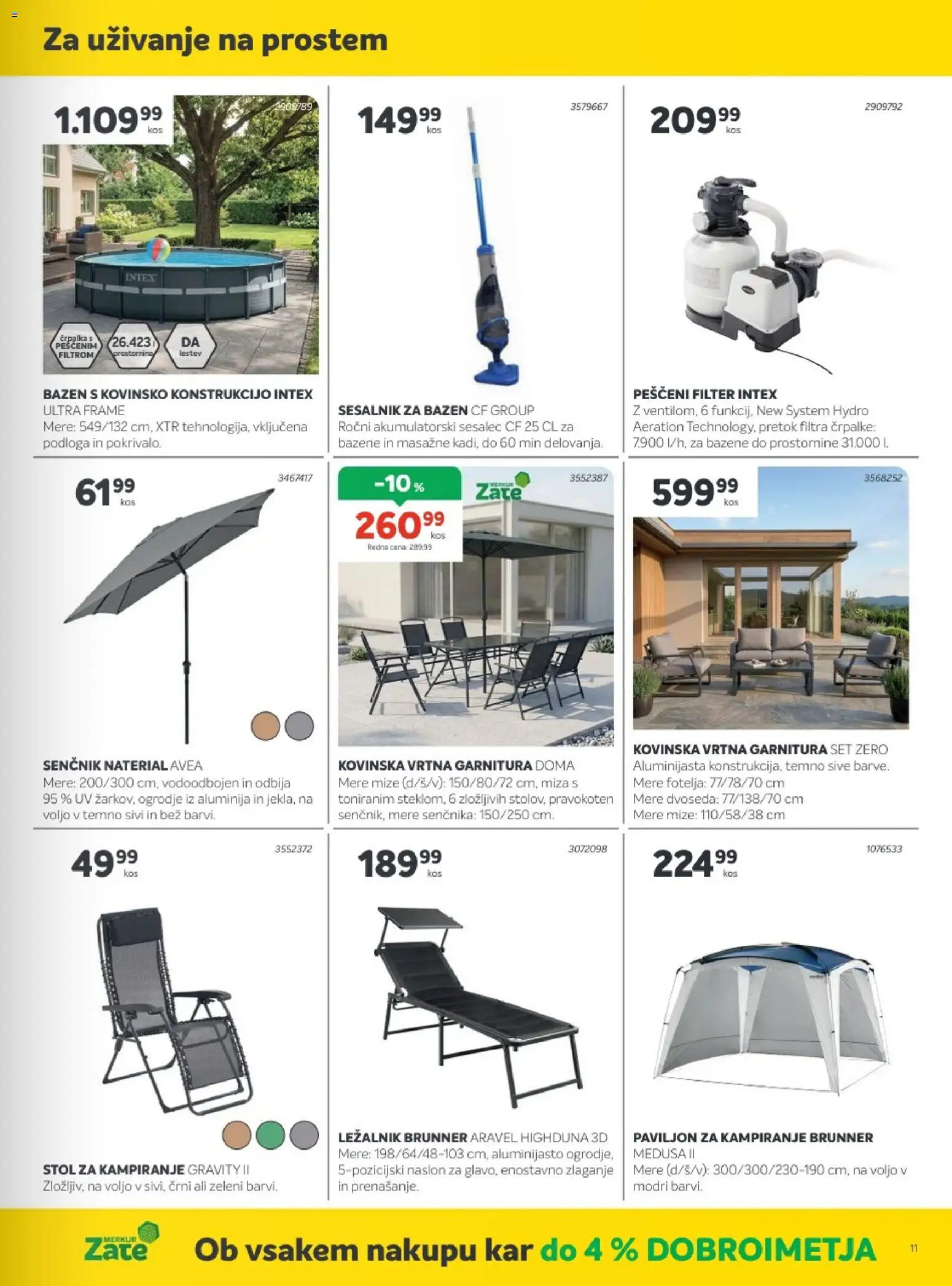 Novi Merkur katalog ponudbe – veljaven od 06.05.2026 | Stran: 11 | Izdelki: Bazen, Senčnik, Stol, Podloga