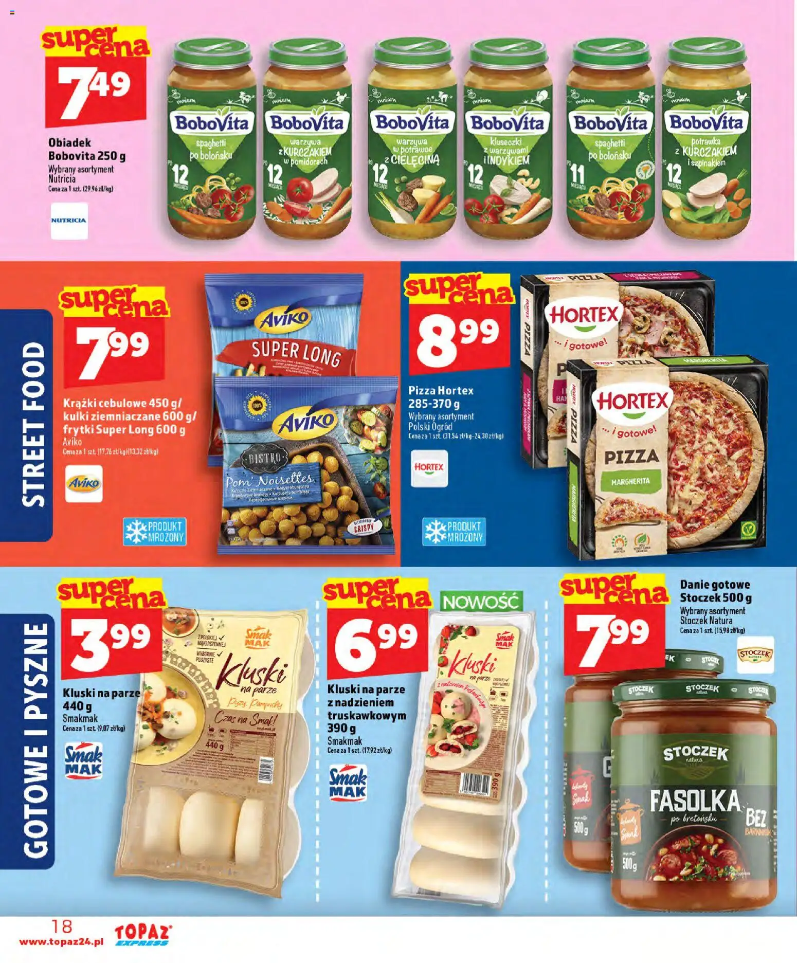 Topaz gazetka - Express od 30.07.2026 | Strona: 18 | Produkty: Kluski na parze, Krążki cebulowe, Frytki, Warzywa