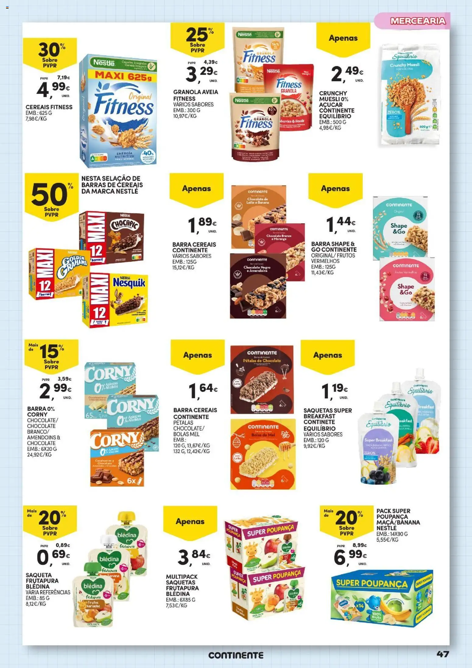 Continente - Açores Regresso às Aulas │ válido de 25/08/2026 | Página: 47 | Produtos: Chocolate branco, Granola, Chocolate, Cereais