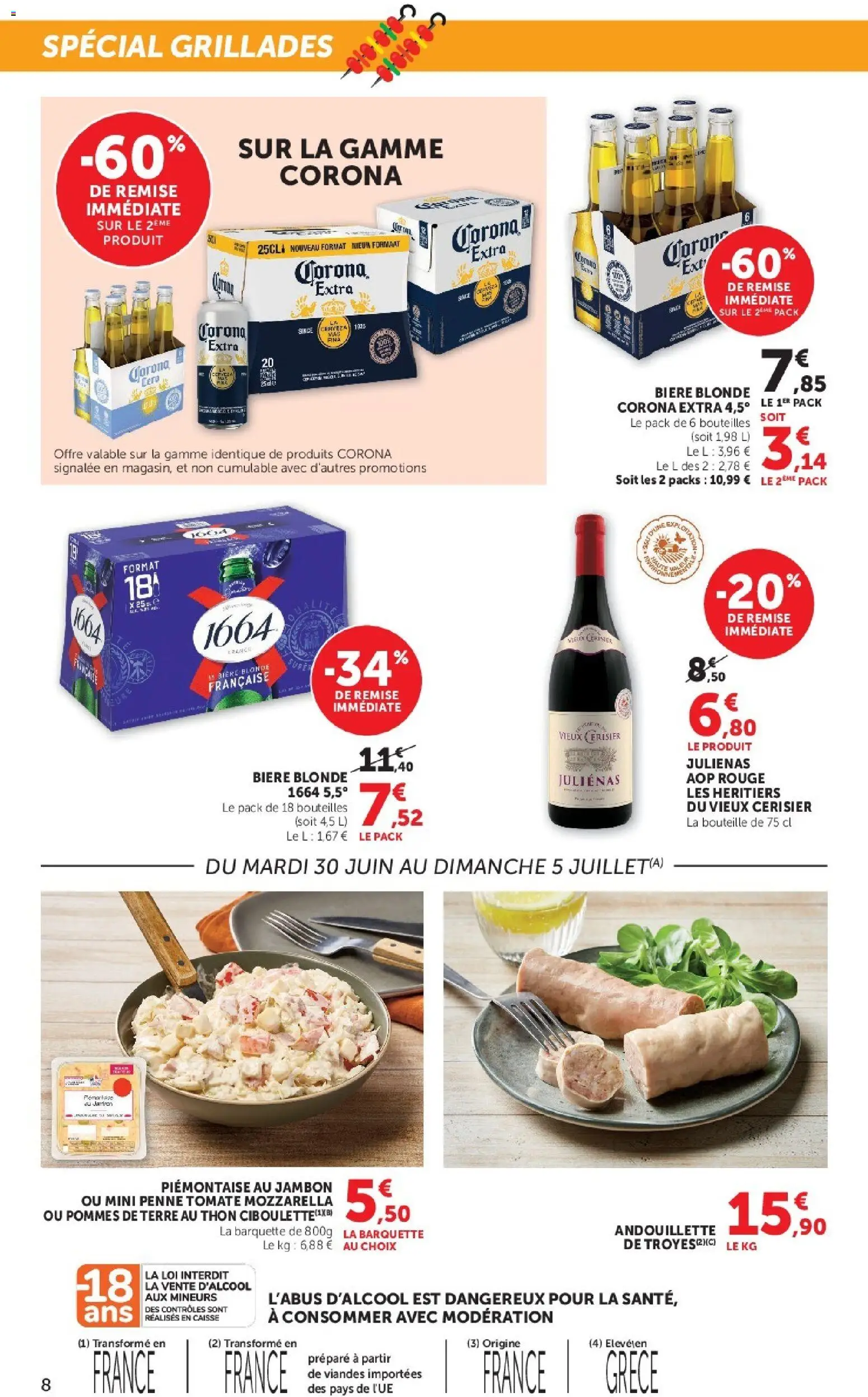 {H1} | Page: 8 | Produits: Bière blonde, Bière, Pommes, Pommes de terre