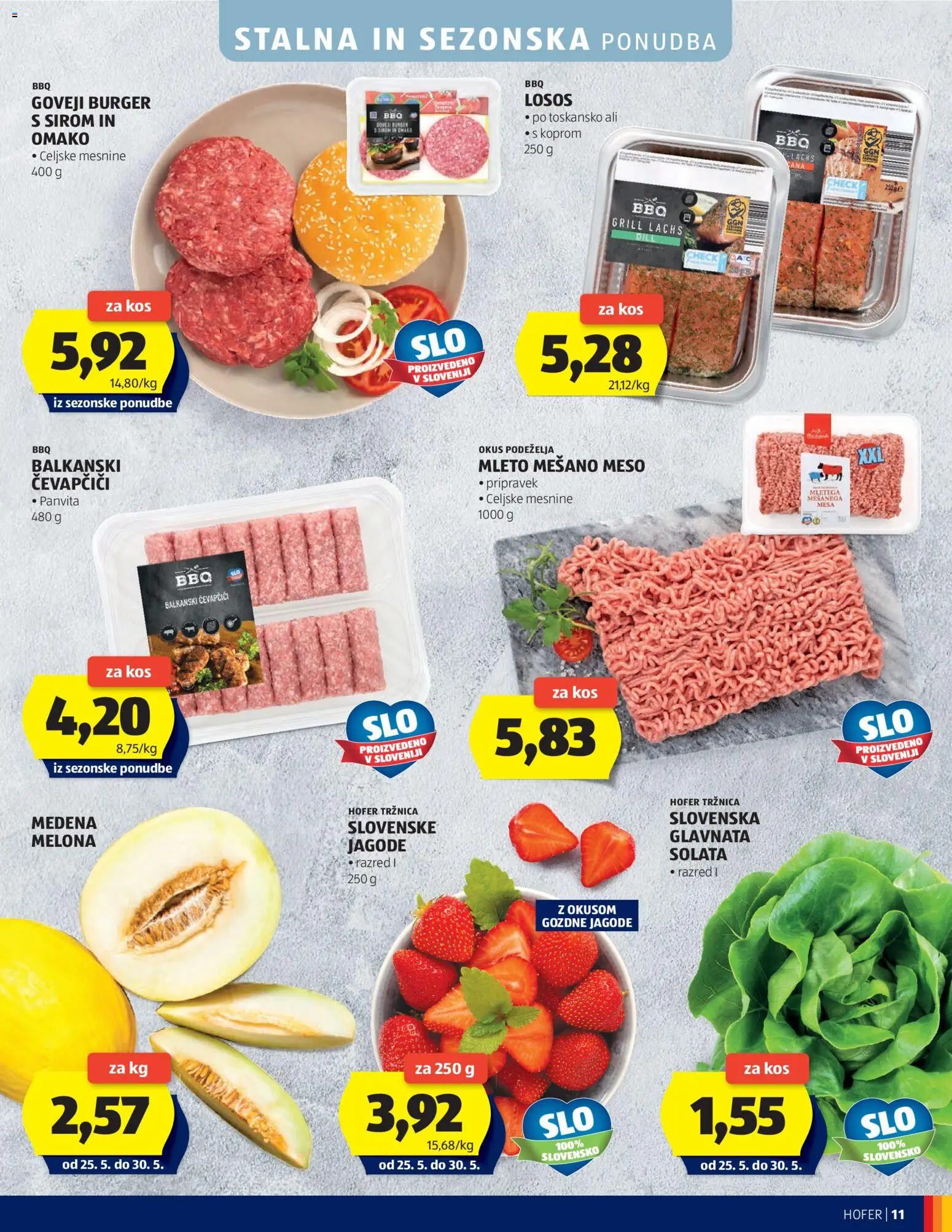 Hofer SI katalog | vrijedi od 20.05.2026 | Stranica: 11 | Proizvodi: Meso, Jagode, Losos, Ćevapčići