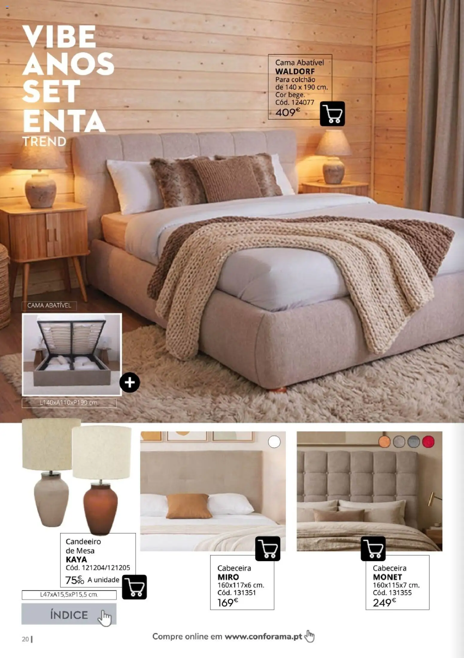 Conforama Outono Trend │ válido de 30/09/2026 | Página: 20 | Produtos: Candeeiro de mesa, Cama, Colchão, Mesa