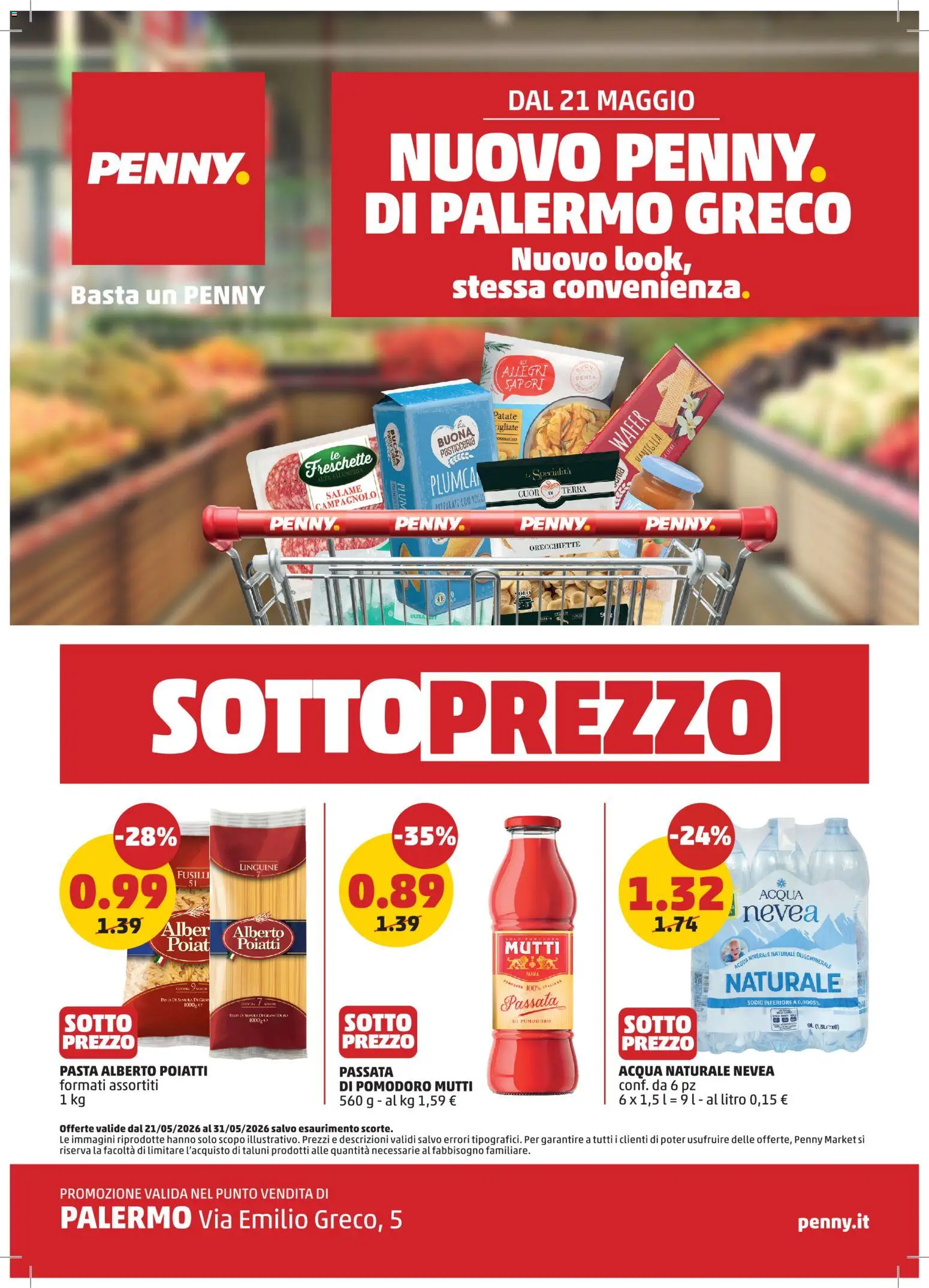 Volantino PENNY del 21.05.2026 | Pagina: 1 | Prodotti: Patate, Pasta, Acqua naturale, Mutti