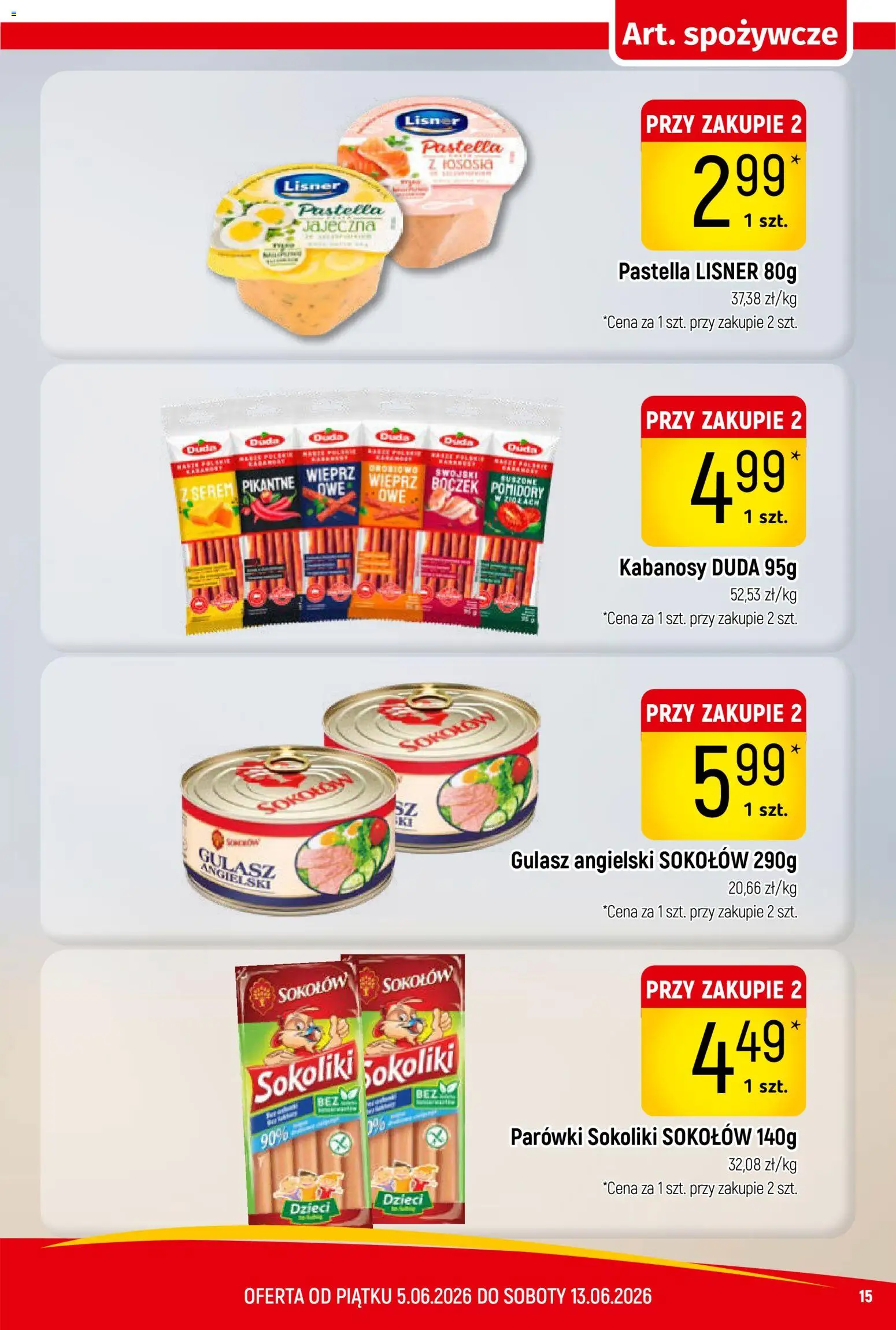 Piotruś Pan gazetka od 05.06.2026 | Strona: 15 | Produkty: Parówki sokoliki, Parówki, Boczek, Gulasz angielski