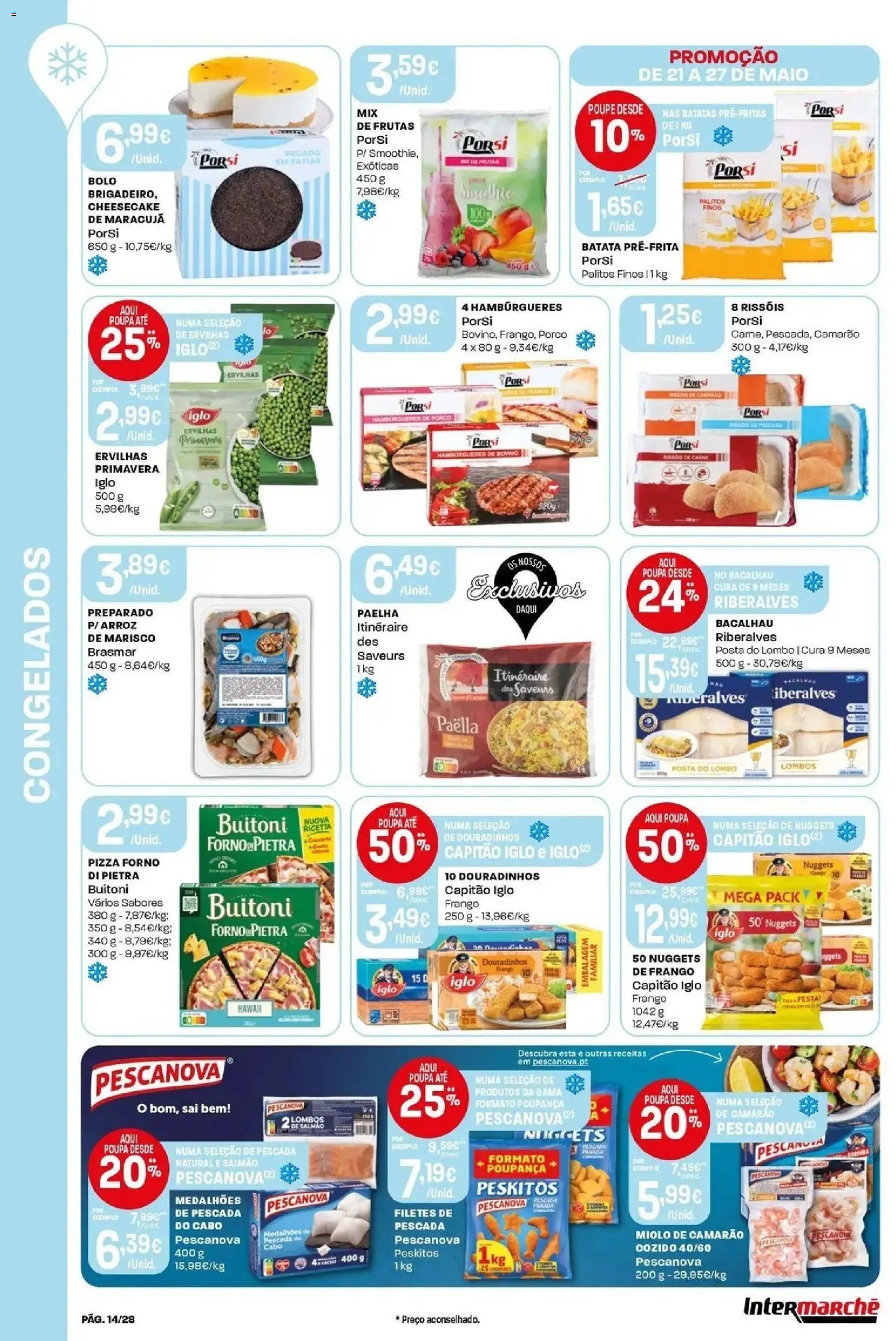 Intermarché - Isto é que são preços BAIXOS │ válido de 21.05.2026 | Página: 14 | Produtos: Batata, Capitão iglo, Salmão, Pizza