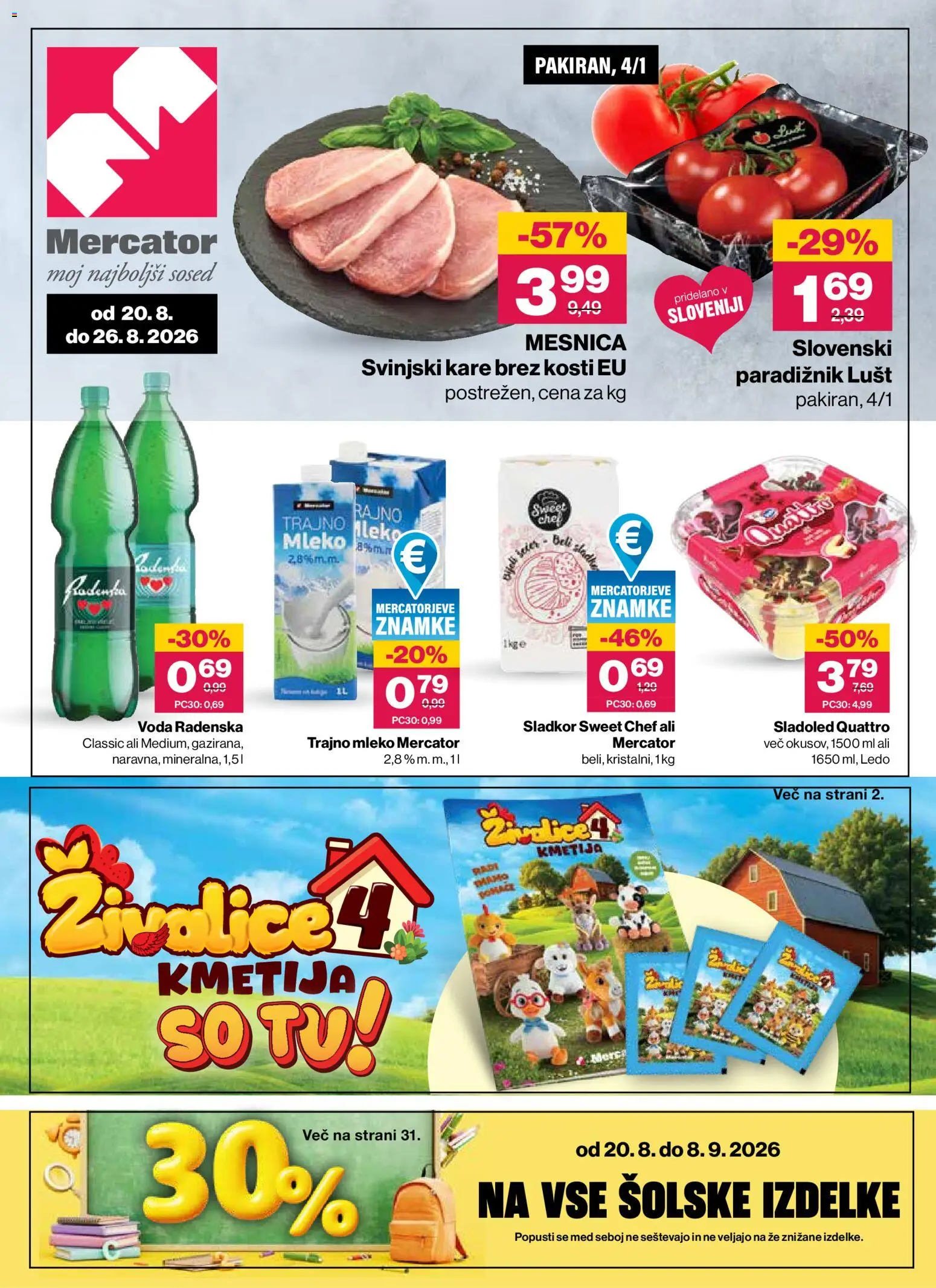 Novi Mercator katalog ponudbe – veljaven od 20.08.2026 | Stran: 1 | Izdelki: Trajno mleko, Mleko, Paradiznik, Sladoled