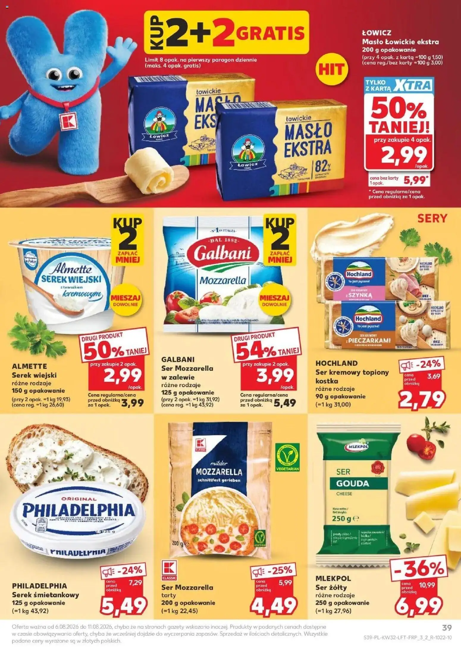 Kaufland gazetka od 06.08.2026 | Strona: 39 | Produkty: Serek śmietankowy, Karta, Ser mozzarella tarty, Ser