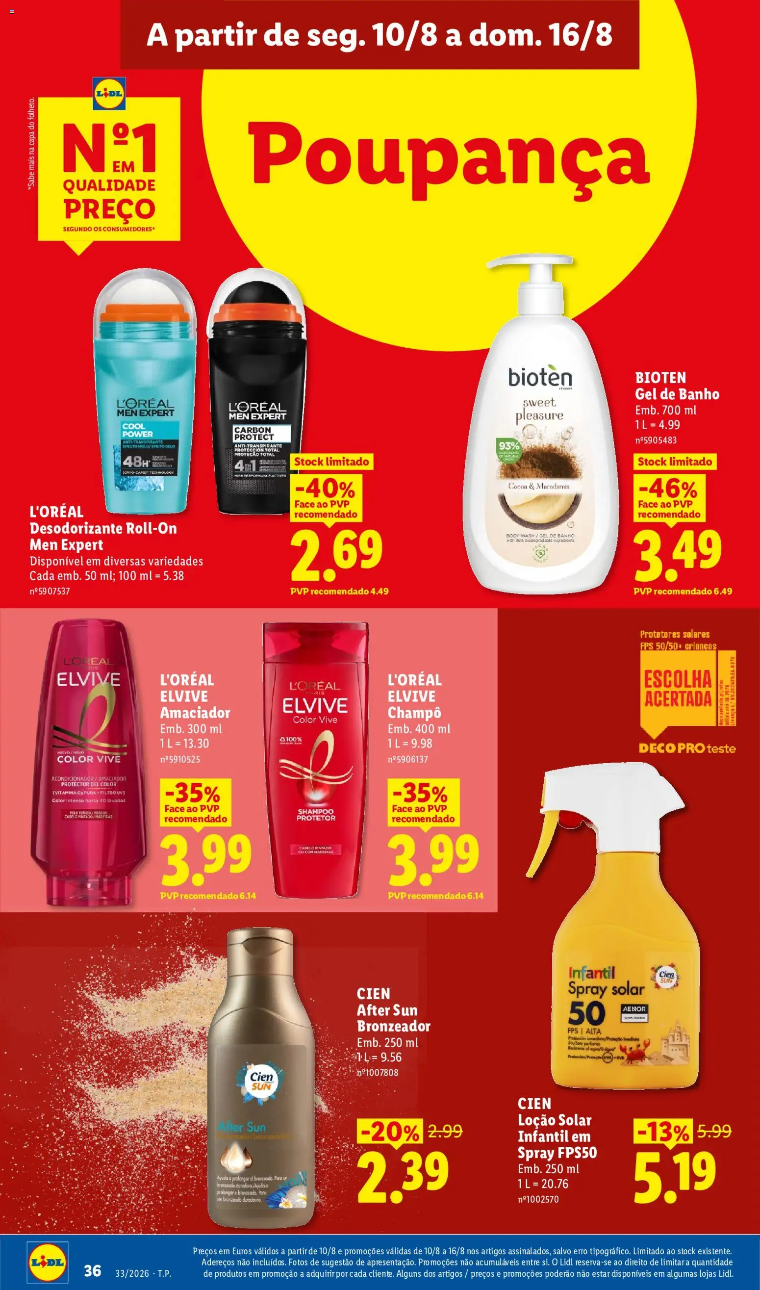Lidl folheto │ válido de 10/08/2026 | Página: 36 | Produtos: Bronzeador, Gel de banho, Desodorizante, Antitranspirante