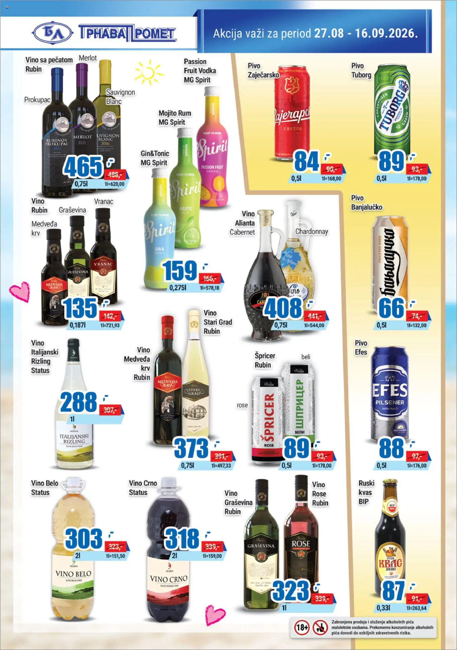 Trnava Promet katalog - važi od 27.08.2026 | Strana: 16 | Proizvode: Chardonnay, Tuborg, Belo vino, Pica