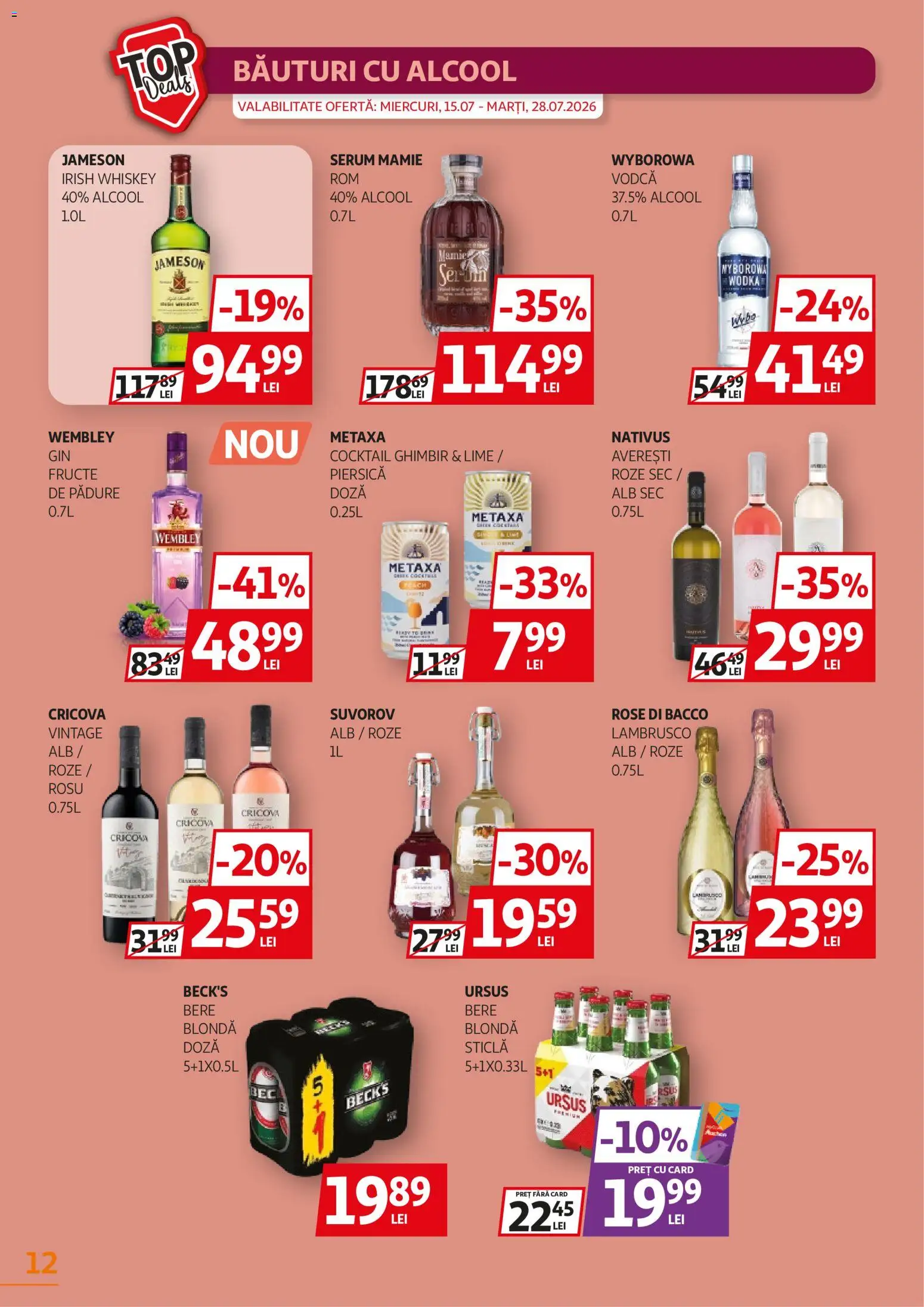 Noul catalog Auchan – valabil de la 15.07.2026 | Pagină: 12 | Produse: Piersică, Lime, Vodca, Lambrusco