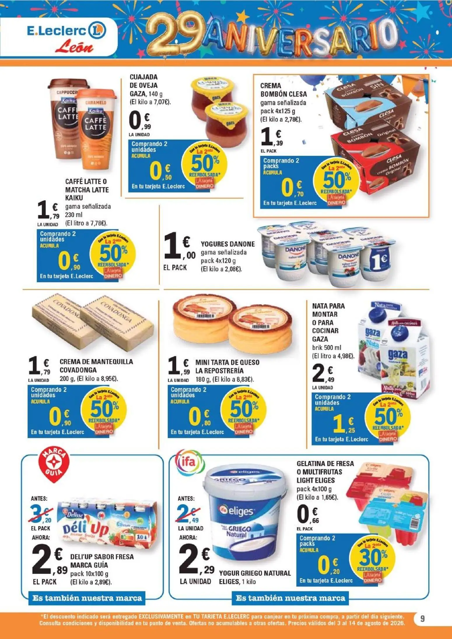 E.Leclerc - León │ válido desde el 03/08/2026 | Página: 9 | Productos: Gelatina, Queso, Μαγειρική εστία, Crema