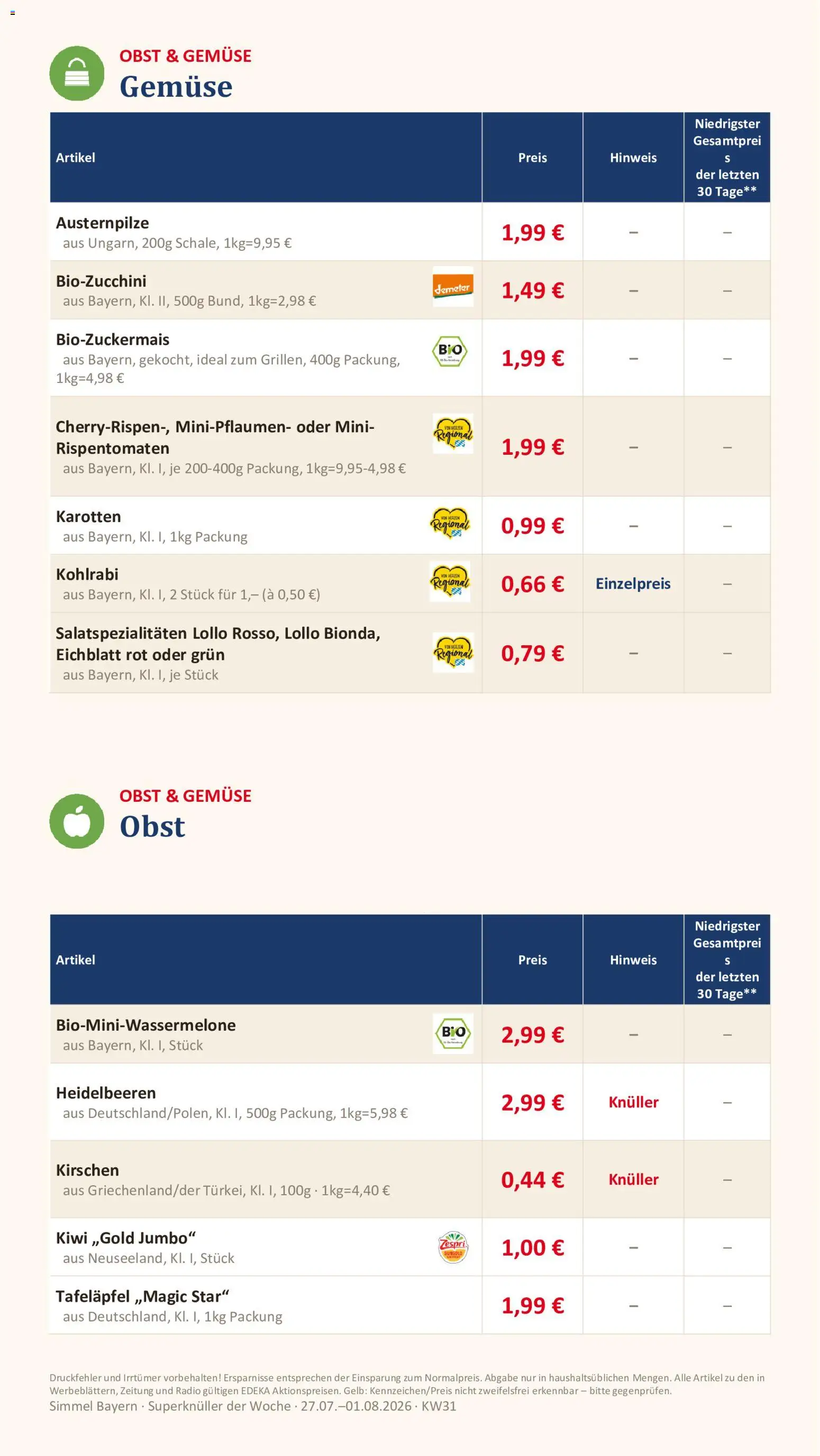 Simmel Bayern – gültig ab 27.07.2026 | Seite: 5 | Produkte: Heidelbeeren, Obst, Kiwi, Radio