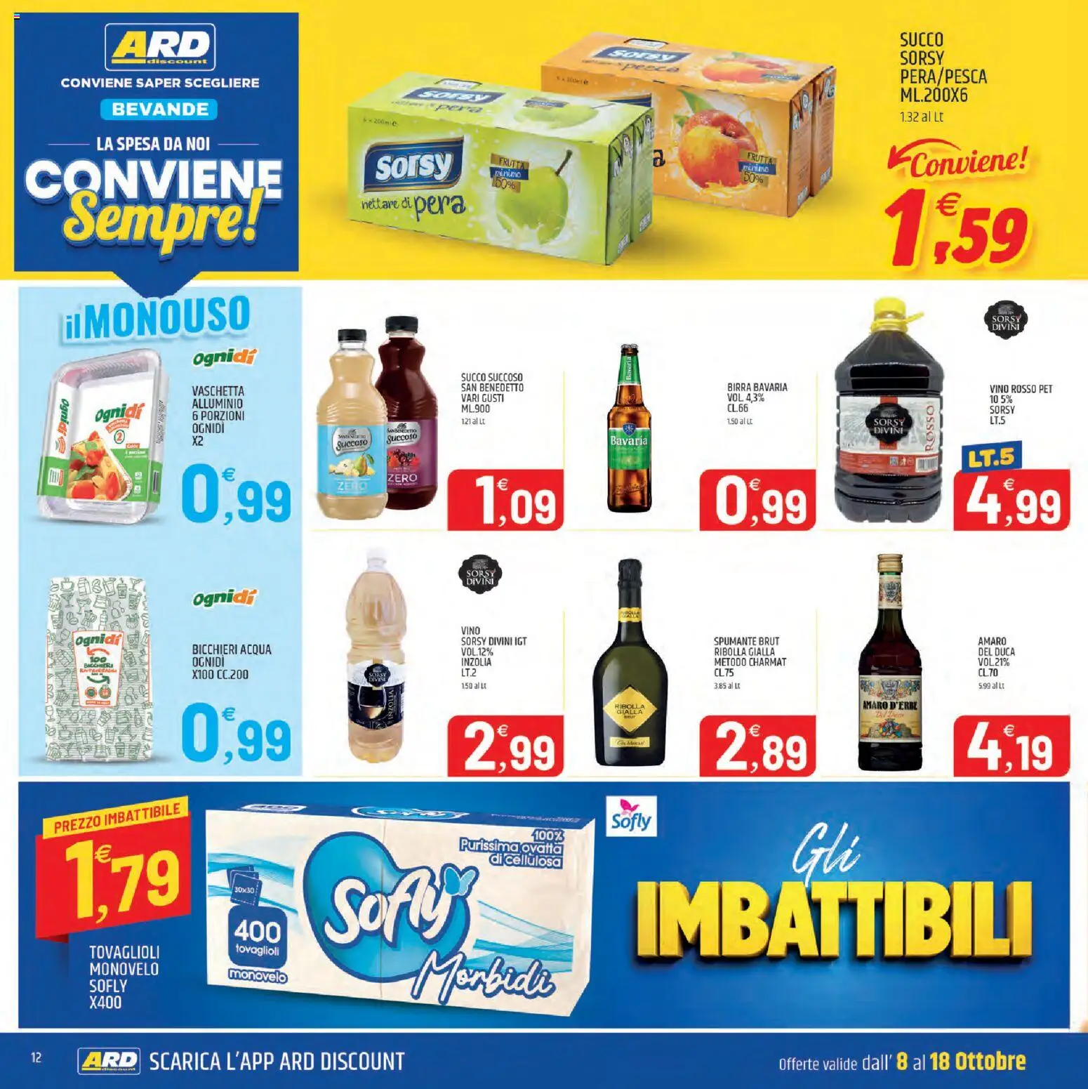 Volantino ARD Discount del 08/10/2026 | Pagina: 12 | Prodotti: Succo, Acqua, Vino rosso, Amaro
