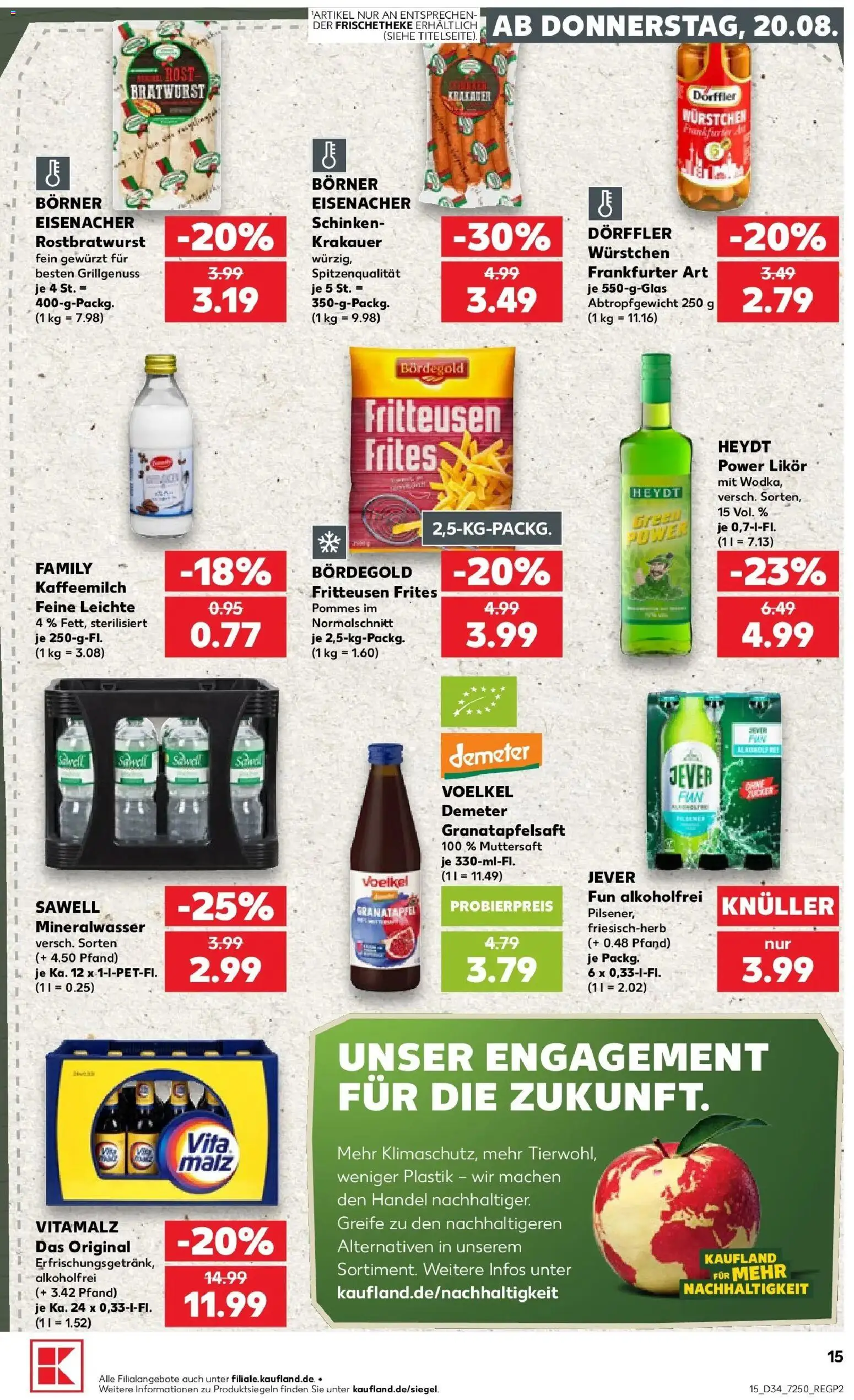 Prospekt Kaufland ab 20.08.2026 » Angebote Online zum Blättern | Seite: 15 | Produkte: Likör, Pommes, Bratwurst, Schinken