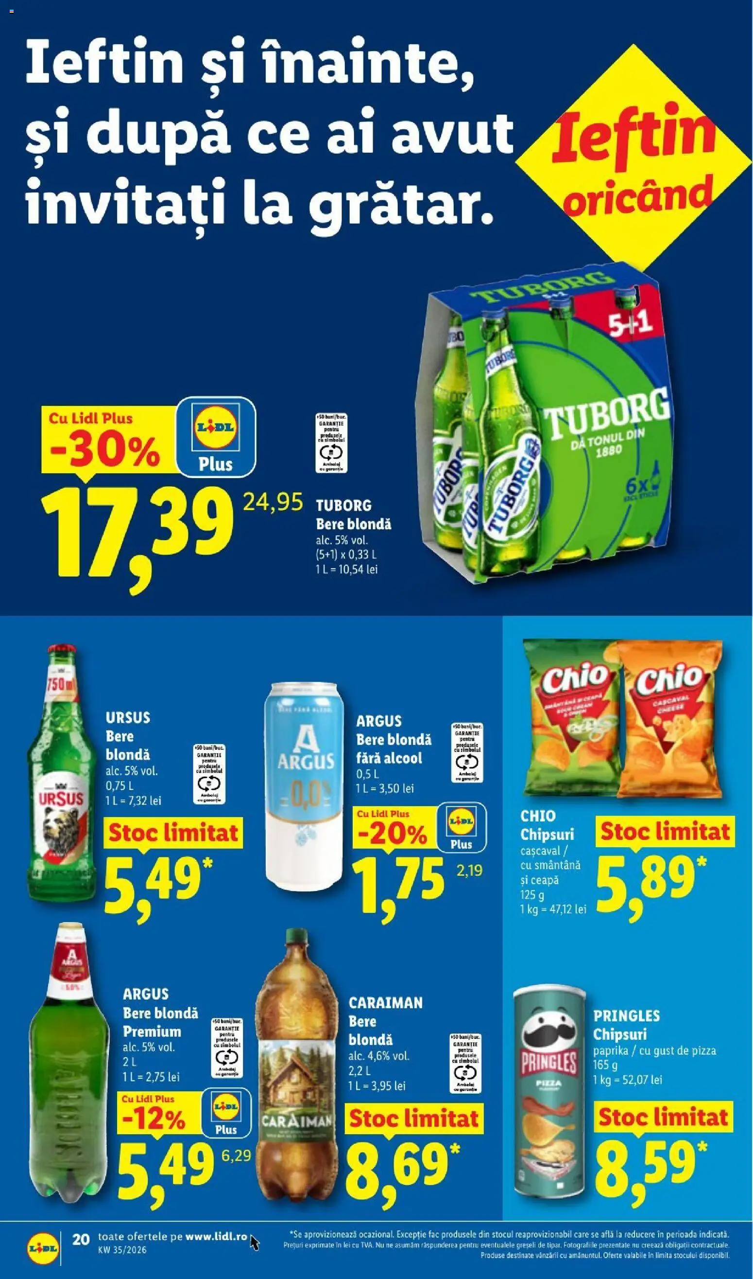 Noul catalog Lidl – valabil de la 24.08.2026 | Pagină: 20 | Produse: Premium, Pringles, Pizza, Bere