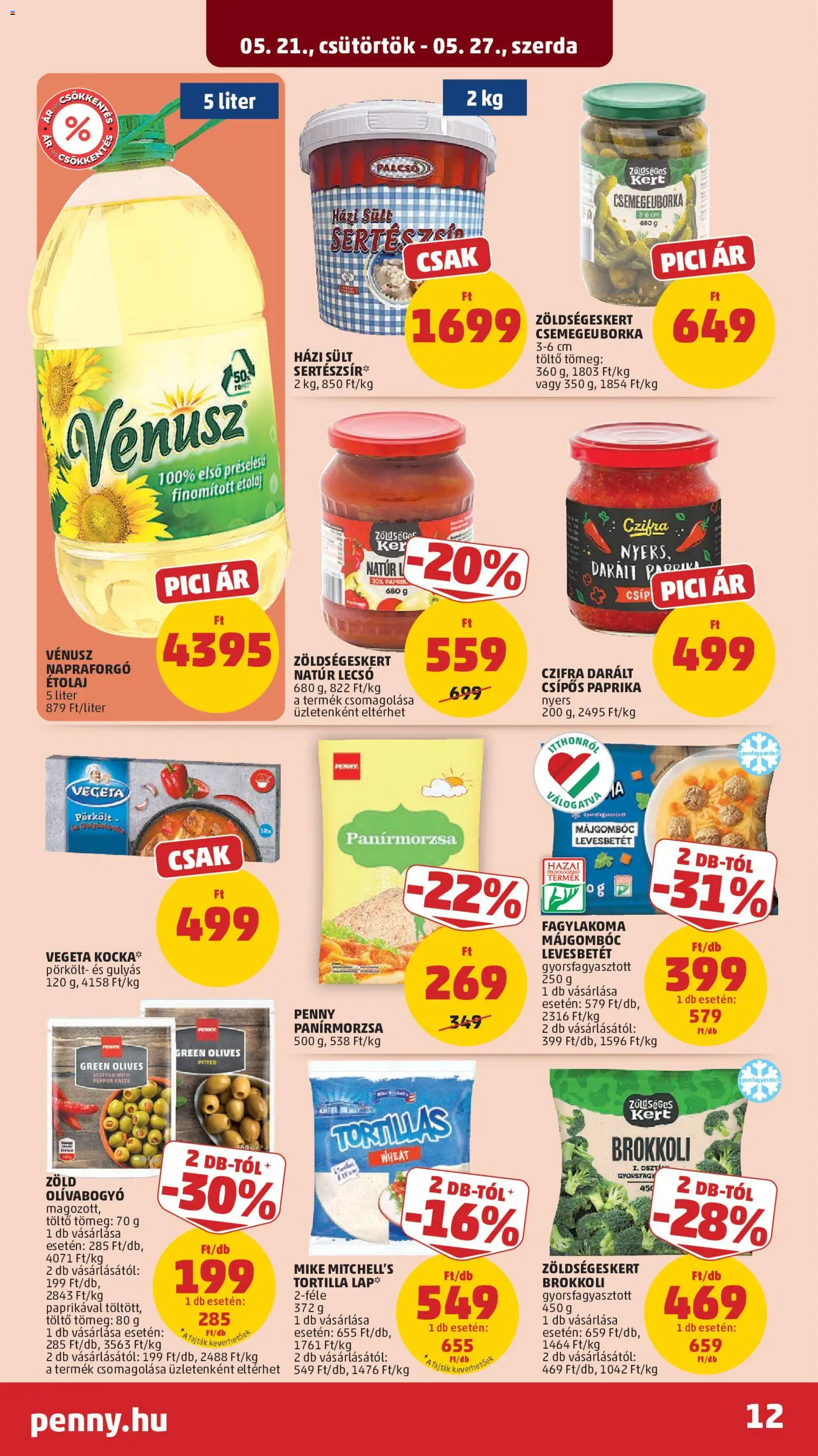 PENNY akciós ujság - amely érvényes a következő dátumtól: 21.05.2026 | Oldal: 16 | Termékek: Vegeta, Étolaj, Töltő, Olívabogyó