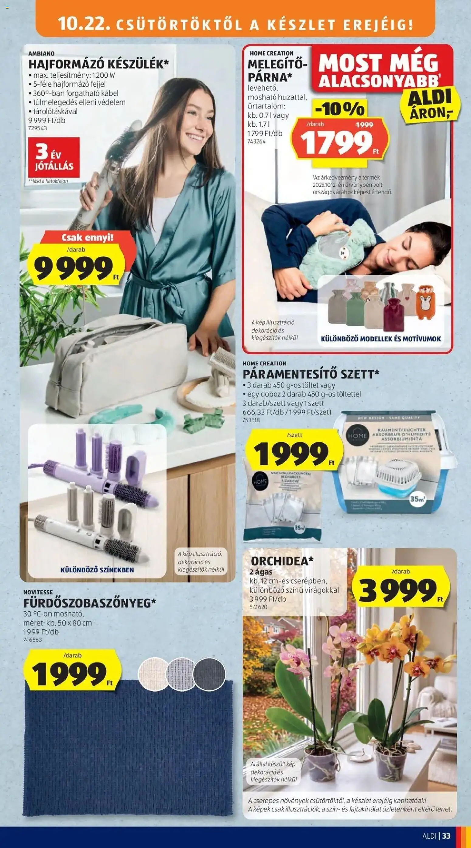 Aldi akciós ujság - amely érvényes a következő dátumtól: 2026.10.17. | Oldal: 33 | Termékek: Páramentesítő, Hajformázó, Doboz, Fürdőszoba