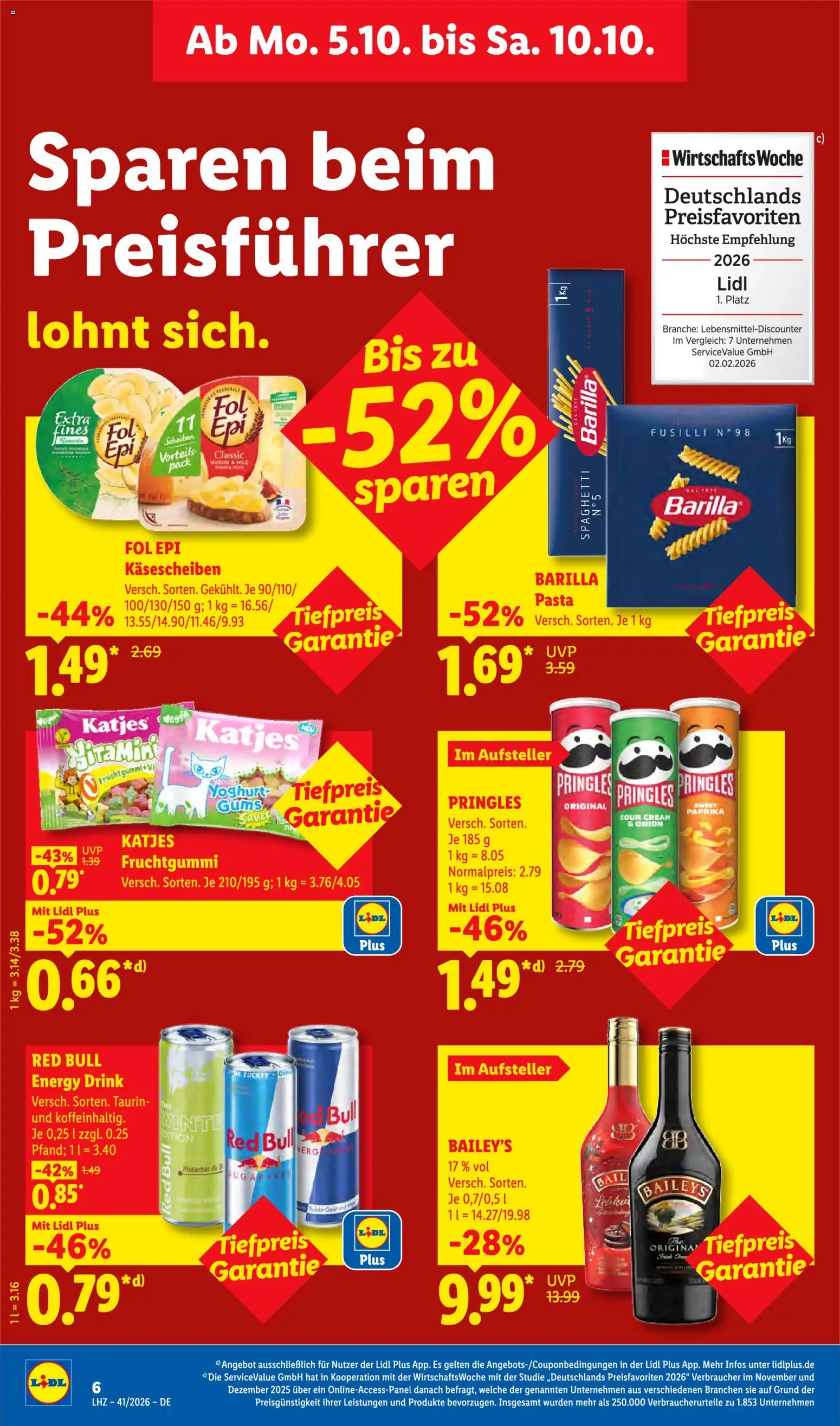 Lidl Německo leták od 05.10.2026 | Strana: 12 | Produkty: Barilla, Pringles, Red Bull, Baileys