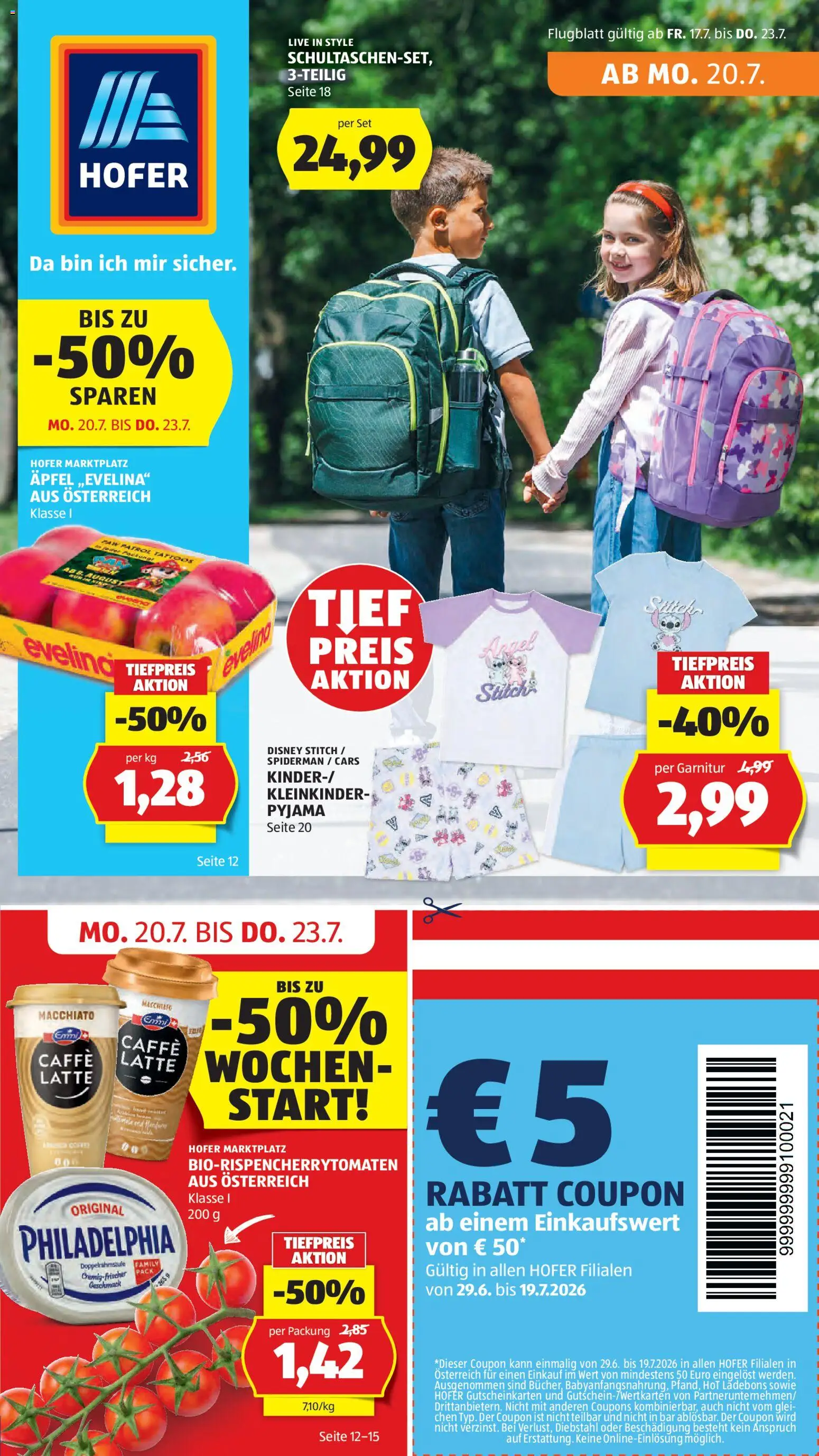 Hofer Flugblatt gültig ab 17.07.2026 | Seite: 1 | Produkte: Pyjama, Bücher, Äpfel