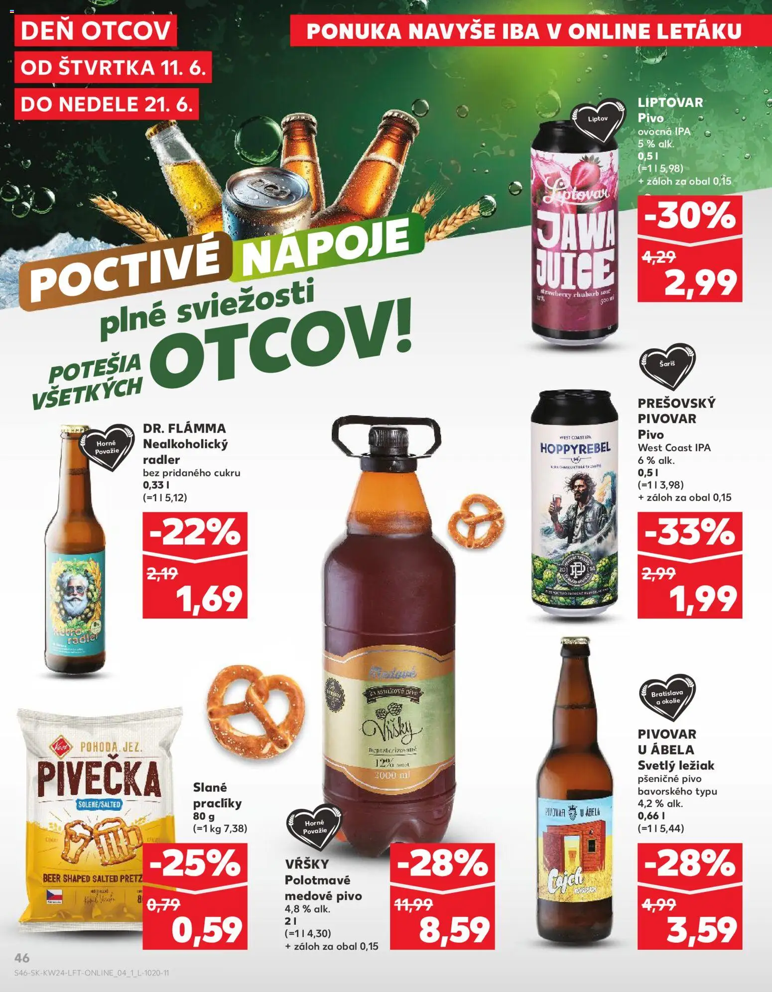 Nové Kaufland akcie – leták je platný od 11.06.2026 | Strana: 46 | Produkty: Pivo, Radler, Šariš