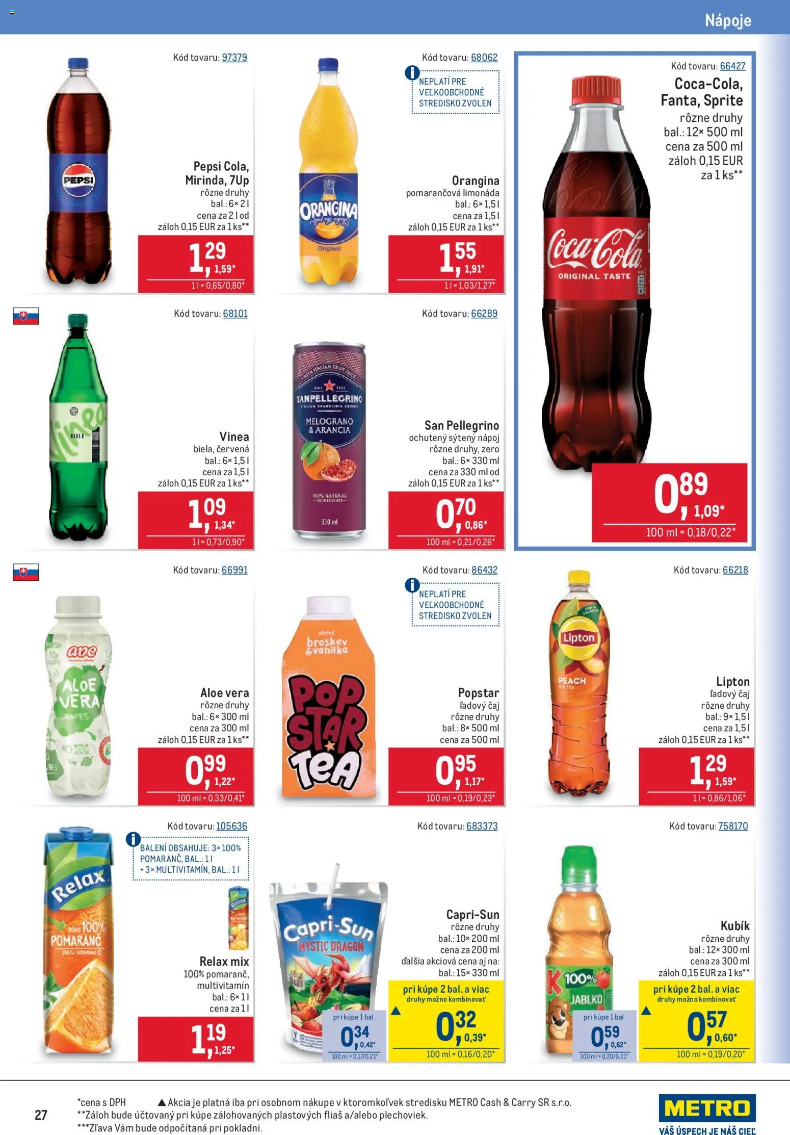 Nové Metro akcie – leták je platný od 03.06.2026 | Strana: 27 | Produkty: Čaj, Sprite, Pepsi, Vinea