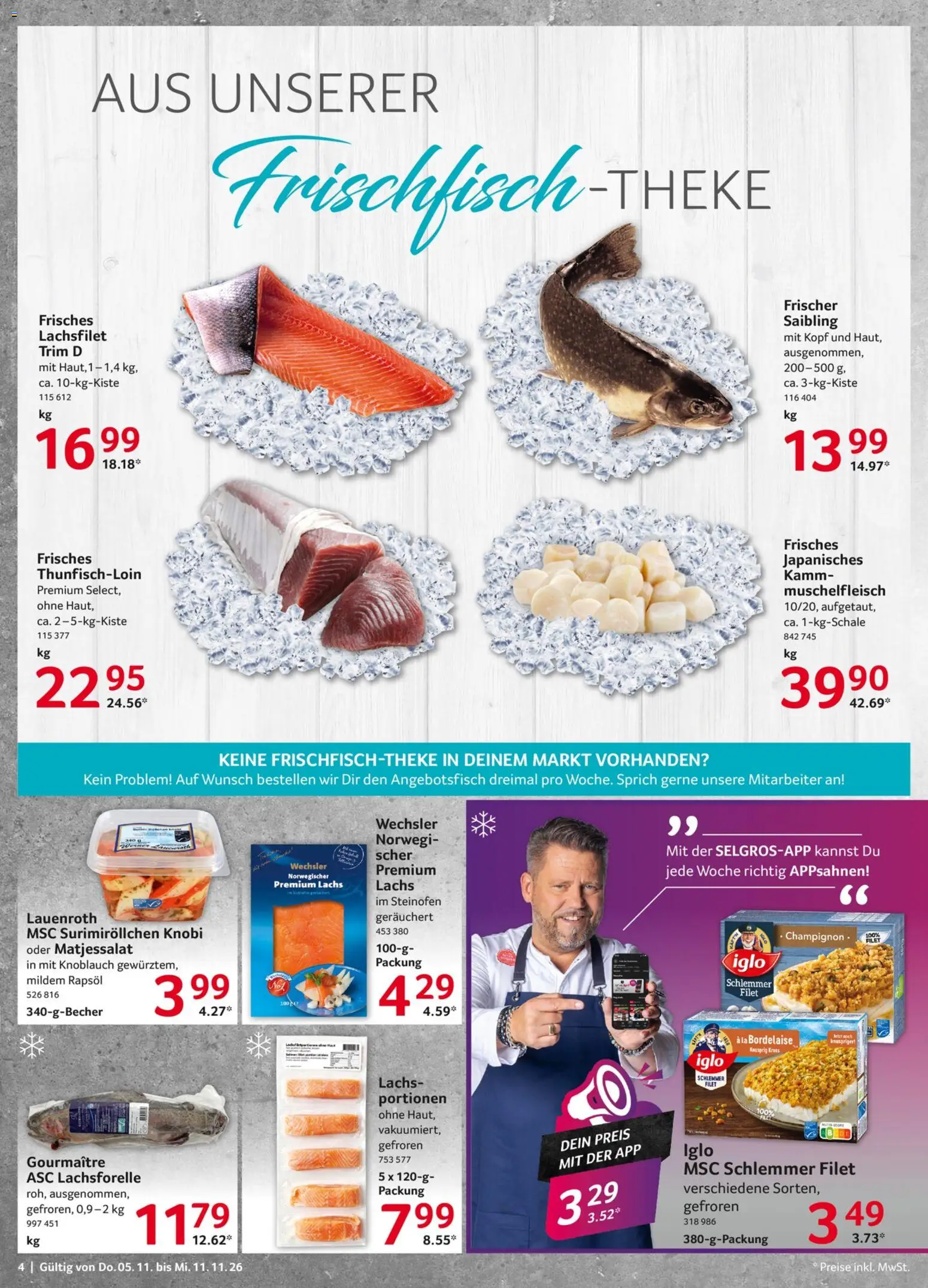 Selgros Prospekt – gültig ab 05.11.2026 | Seite: 4 | Produkte: Rapsöl, Iglo, Lachs, Knoblauch