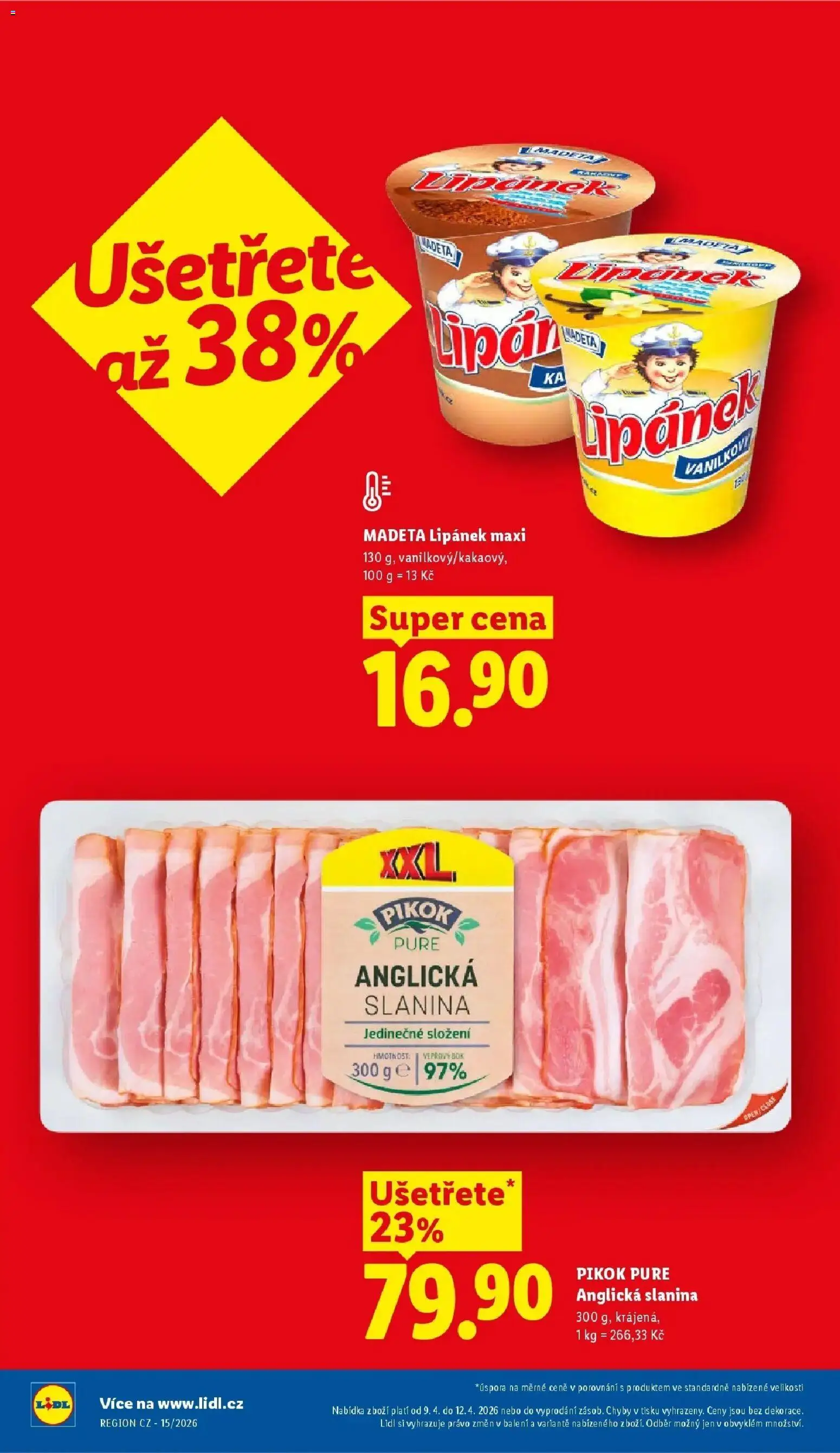 Lidl aktuální leták od 09.04.2026 | Strana: 4 | Produkty: Lipánek, Vepřový bok, Anglická slanina, Slanina