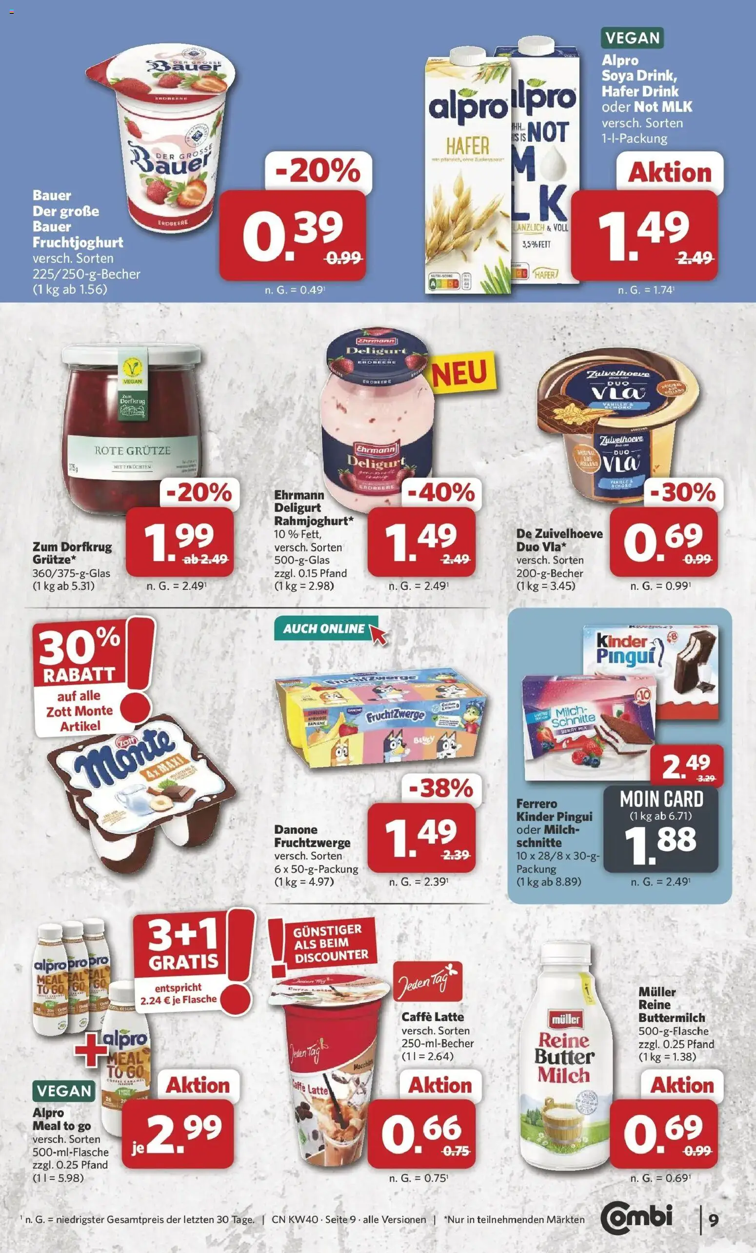 Combi Prospekt Weener (ab 28.09.2026) zum Blättern | Seite: 9 | Produkte: Milch, Fruchtjoghurt, Vanille, Alpro