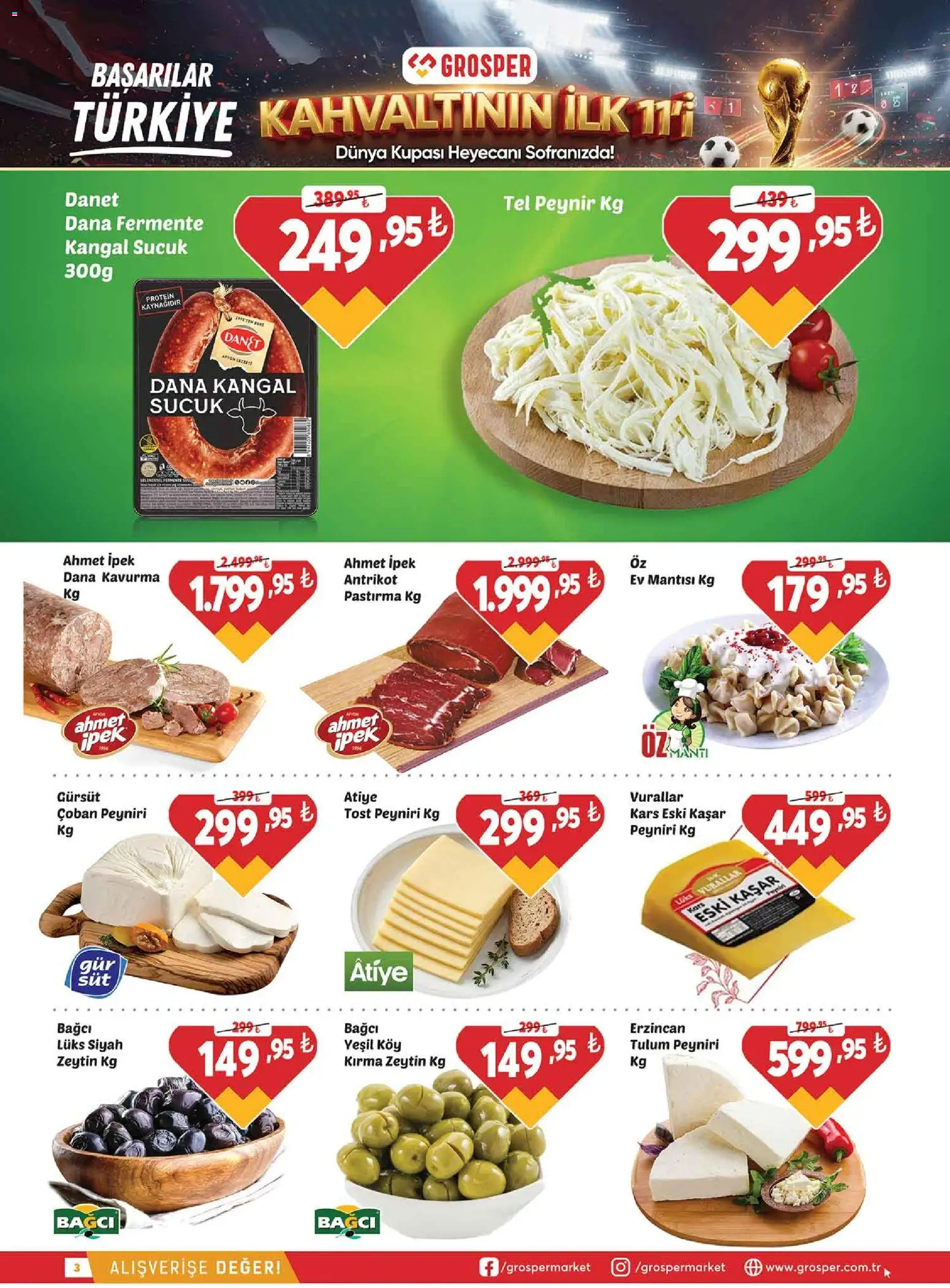 Grosper Katalog - 17.06.2026 tarihinden itibaren geçerlidir | Sayfa: 3 | Ürünler: Peynir, Tulum, Zeytin, Sucuk