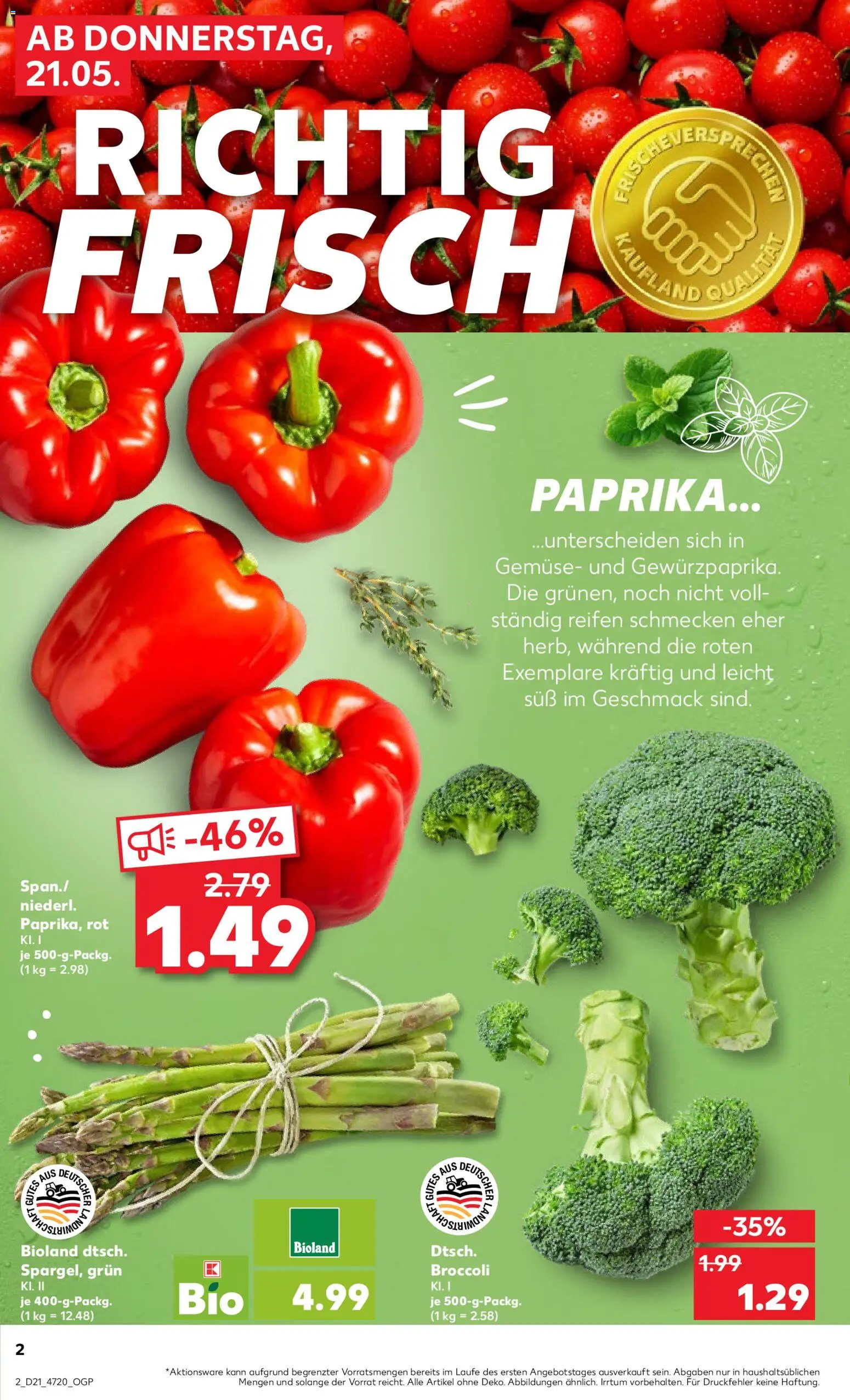 Kaufland Prospekt Hannover	 – gültig ab 21.05.2026 | Seite: 2 | Produkte: Gemüse, Paprika