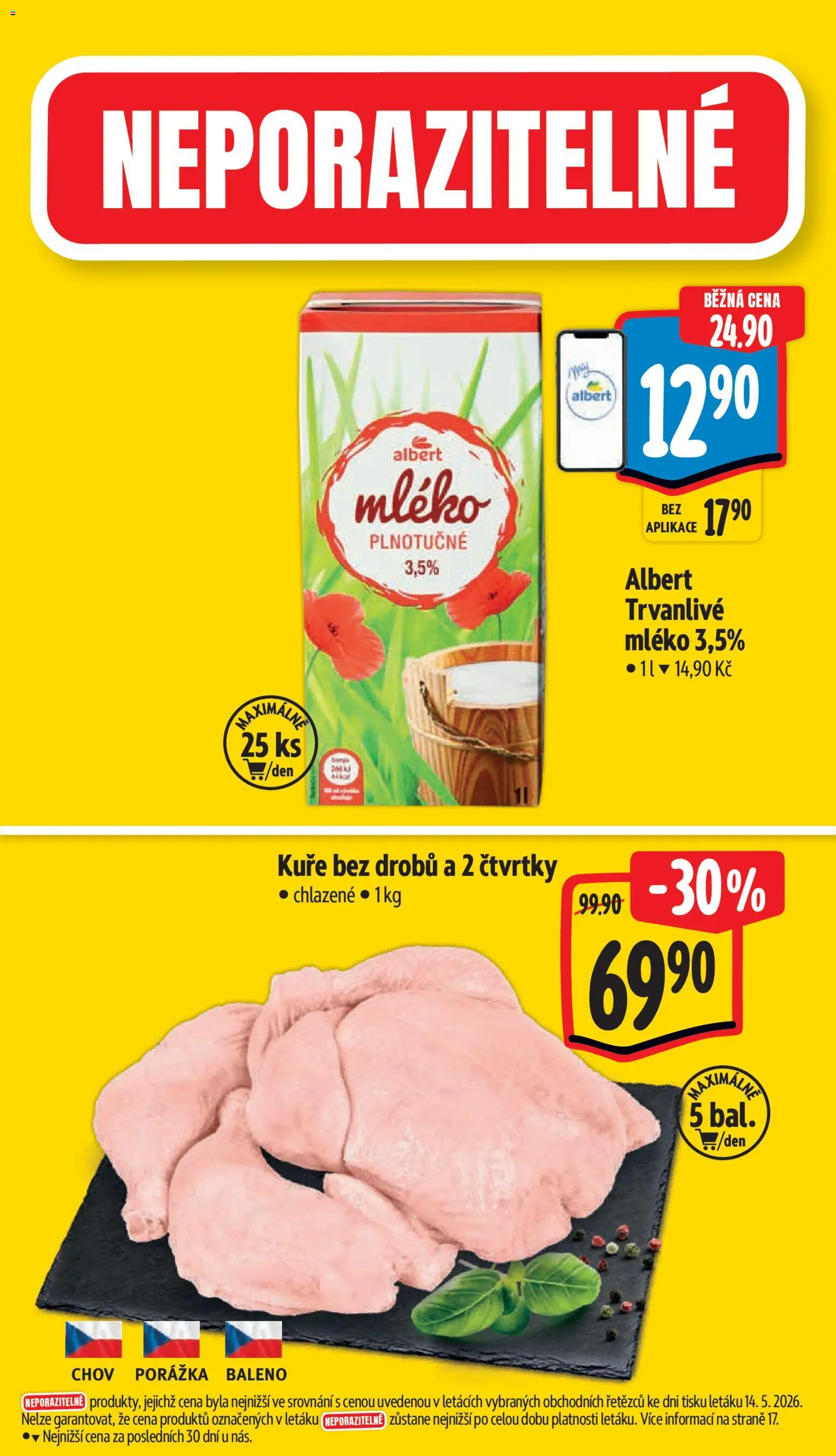 Albert leták - Supermarket od 20.05.2026 | Strana: 2 | Produkty: Mléko, Kuře
