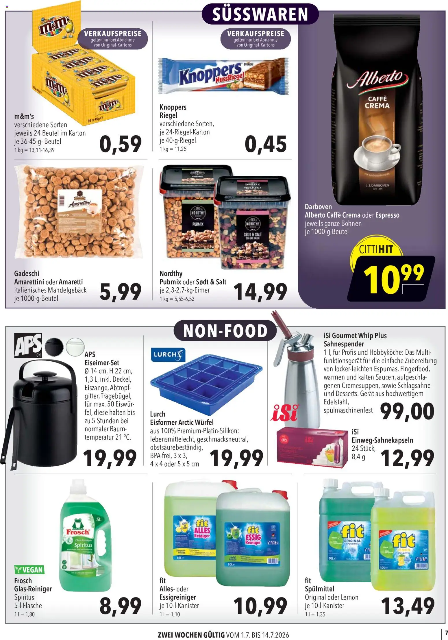 CITTI Markt Aktuelle Angebote für Profis – gültig ab 01.07.2026 | Seite: 7 | Produkte: Schlagsahne, Essig, M&M's, Knoppers
