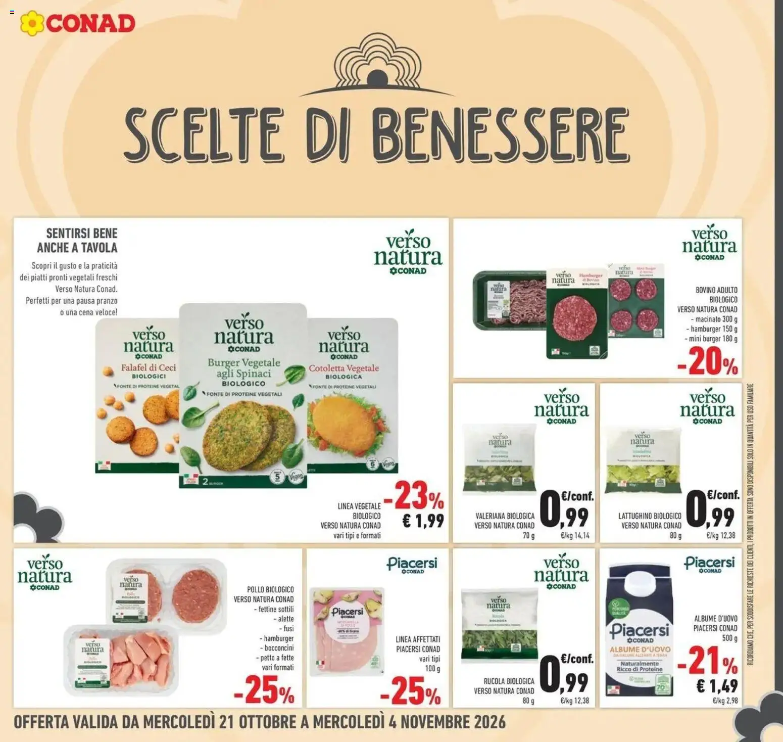 Volantino Conad del 21/10/2026 | Pagina: 25 | Prodotti: Pollo, Rucola, Piatti pronti, Falafel