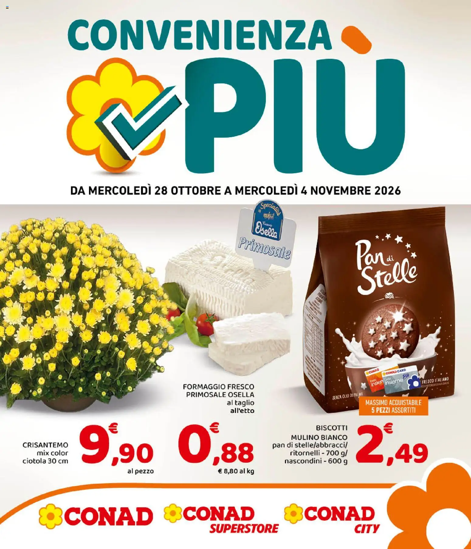 Volantino Conad del 28/10/2026 | Pagina: 1 | Prodotti: Taglio, Olio, Formaggio fresco, Ciotola