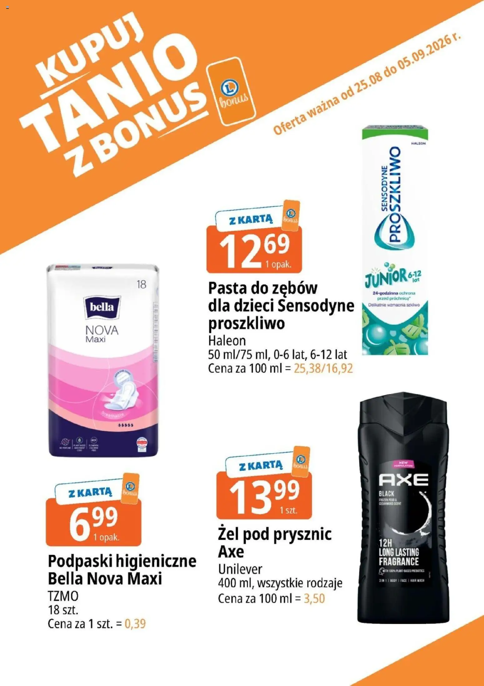 E.Leclerc gazetka - Kupuj Tanio Z Bonus od 25.08.2026 | Strona: 15 | Produkty: Prysznic, Pasta, Body, Pasta do zębów