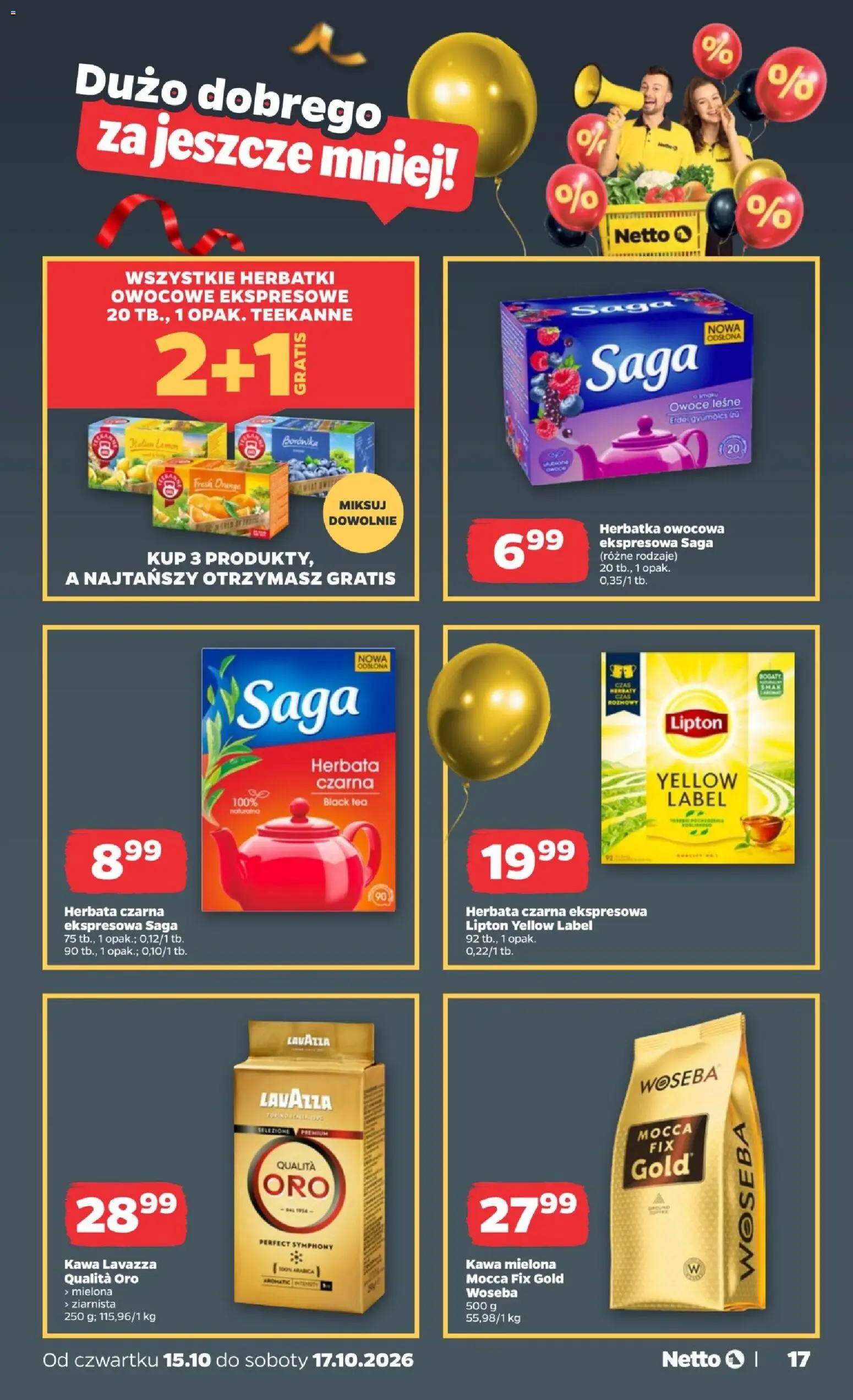 Netto gazetka od czwartku od 15.10.2026 | Strona: 17 | Produkty: Herbata czarna, Kawa lavazza, Lavazza Qualita Oro, Kawa mielona