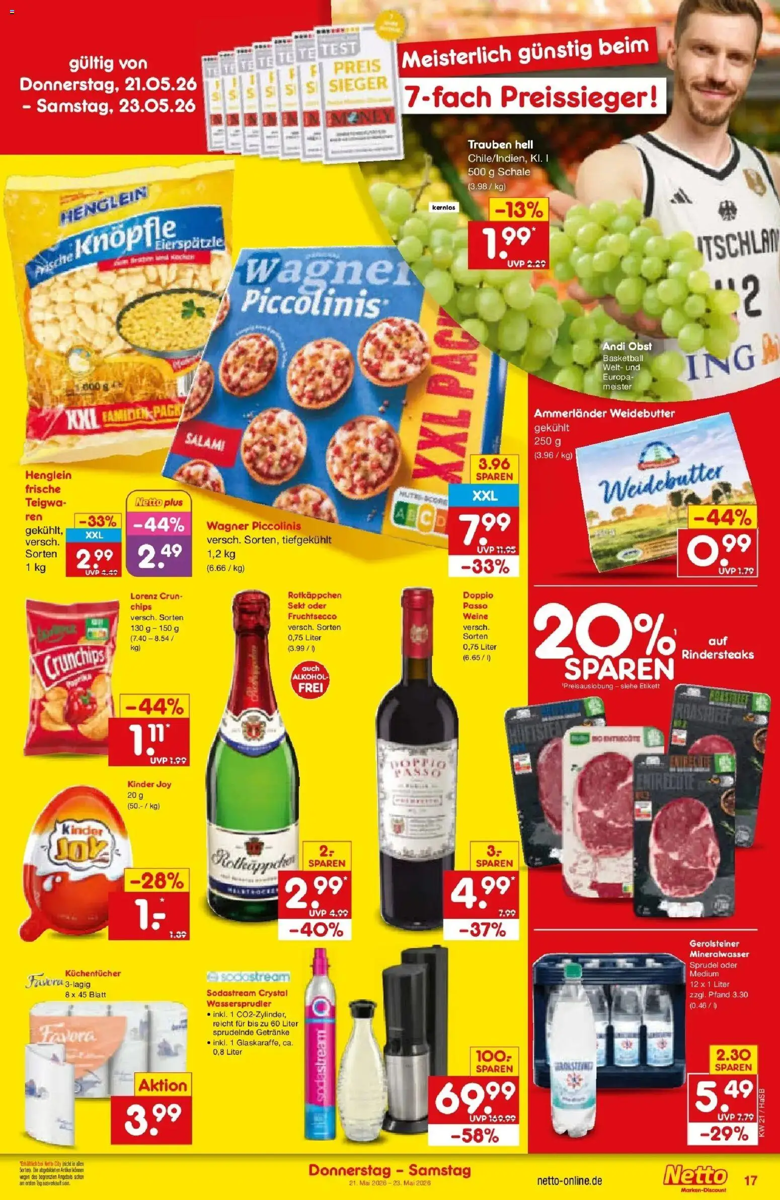 Netto Marken-Discount Prospekt Wuppertal	 – gültig ab 17.05.2026 | Seite: 19 | Produkte: Trauben, Basketball, Salami, Sodastream