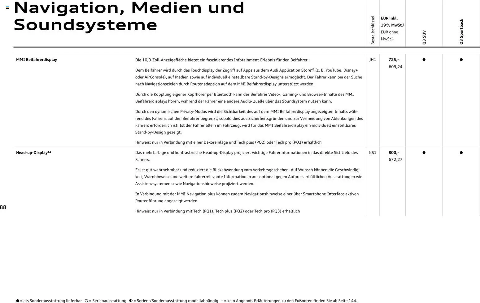 Audi Q3 – gültig ab 02.10.2026 | Seite: 88 | Produkte: Navigation, Soundsystem, Kopfhörer