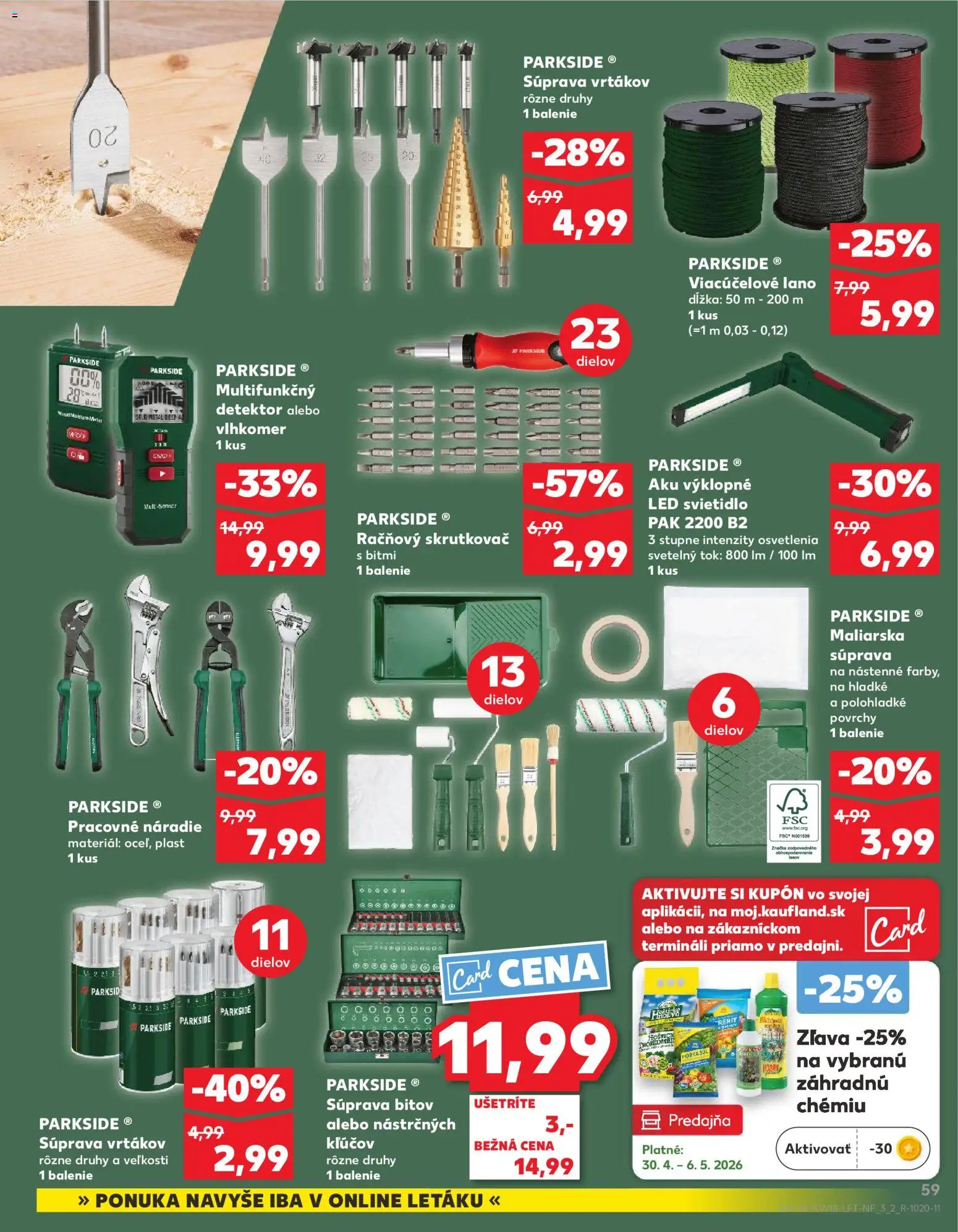 Nové Kaufland akcie – leták je platný od 30.04.2026 | Strana: 59 | Produkty: Skrutkovač, Náradie, Aku, Svietidlo