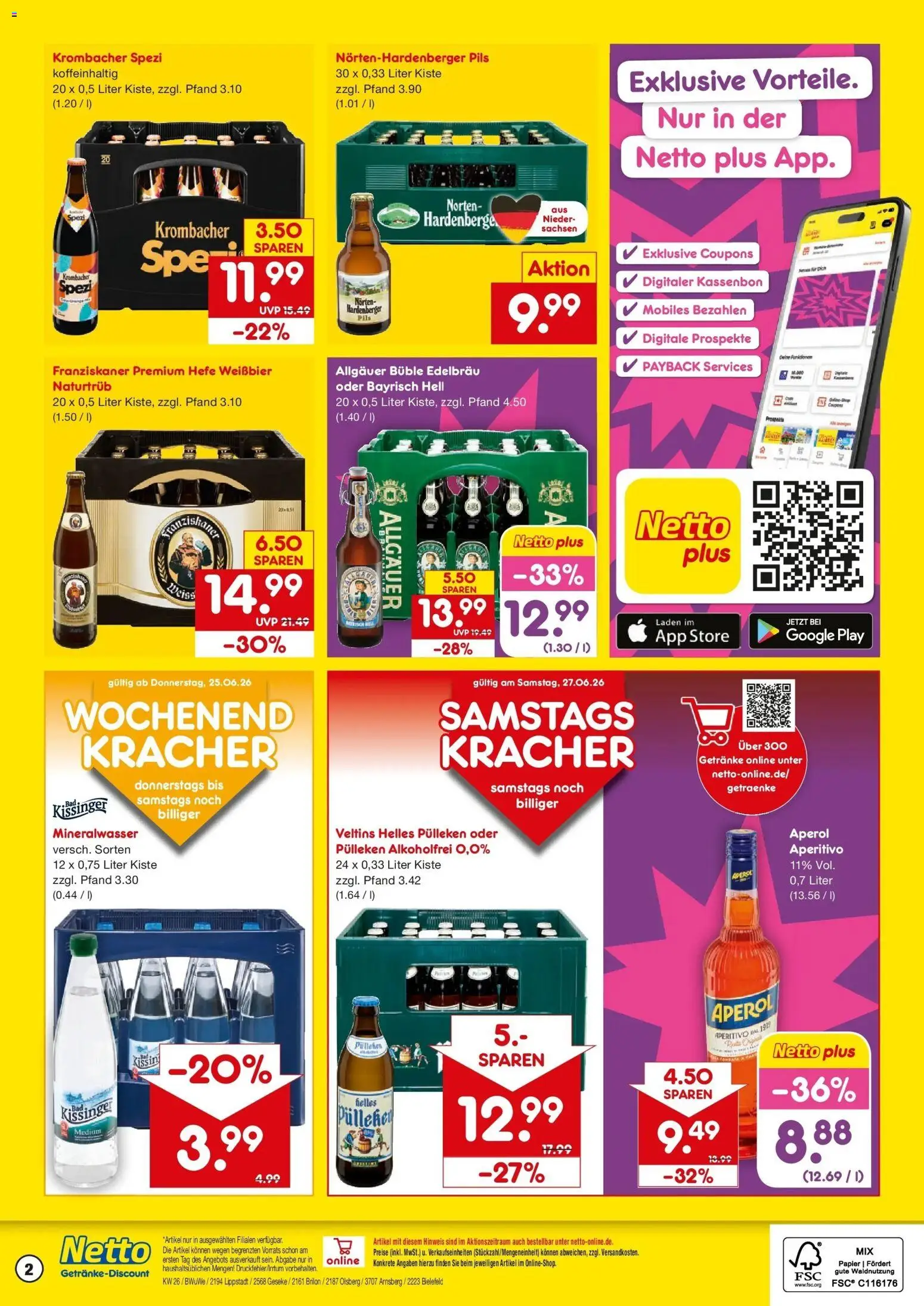 Netto Marken-Discount Prospekt Bielefeld-Jöllenbeck – gültig ab 22.06.2026 | Seite: 2 | Produkte: Franziskaner, Weißbier, Pils, Aperol