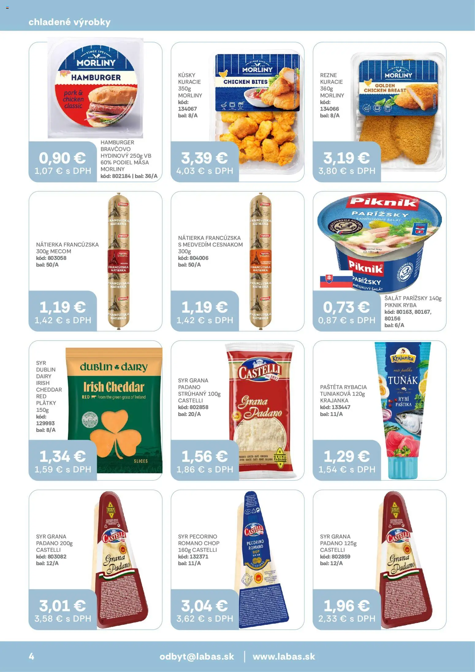 Nové Labaš akcie – leták je platný od 28.08.2026 | Strana: 4 | Produkty: Grana Padano, Ryba, Hamburger, Šalát