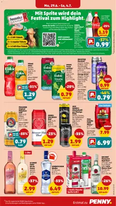 SPRITE, COCA-COLA, LIFT oder FANTA, Erfrischungsgetränk, Sorten, tw. koffeinhaltig, zzgl. 0.25 Pfand, je 1,25 l ab 29.06.2026 gültig | Seite: 25 | Produkte: Sprite, Vodka, Volvic, Zitronen
