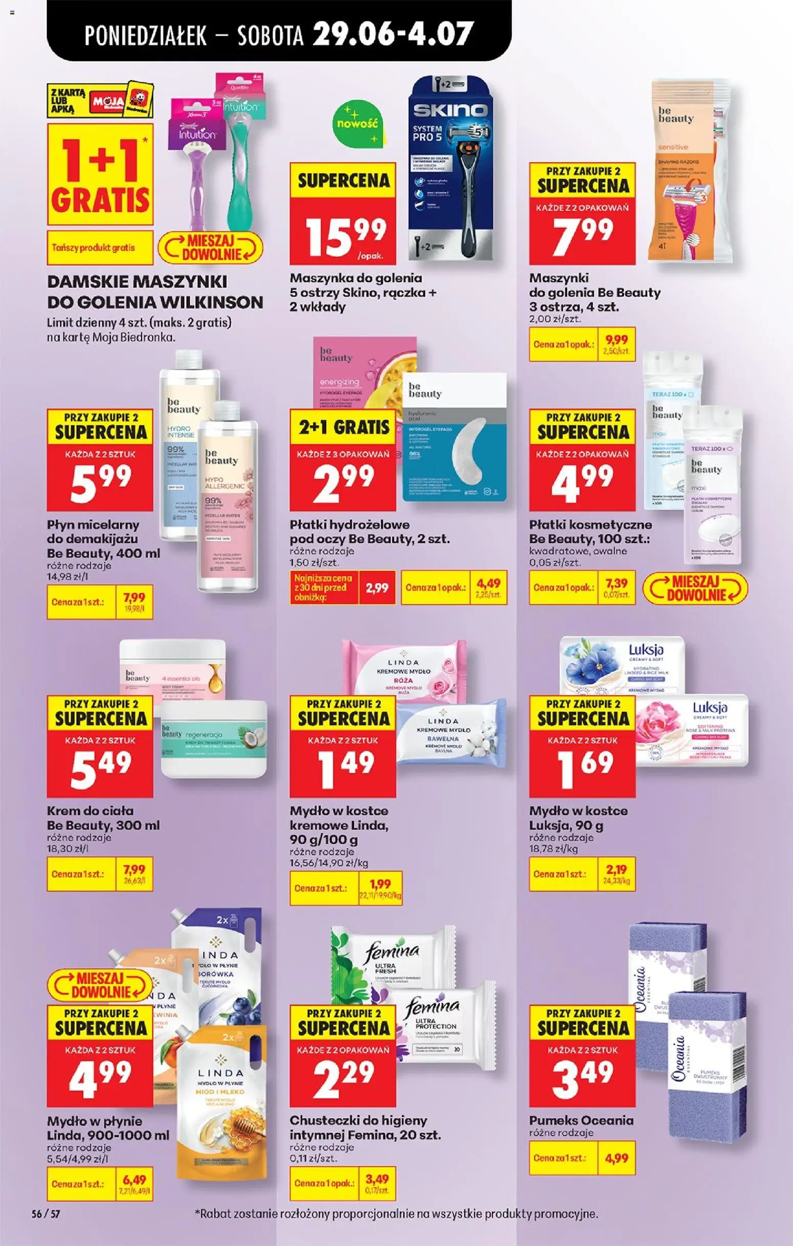 Biedronka gazetka od poniedziałku od 29.06.2026 | Strona: 70 | Produkty: Maszynki do golenia, Body, Płatki kosmetyczne, Płatki