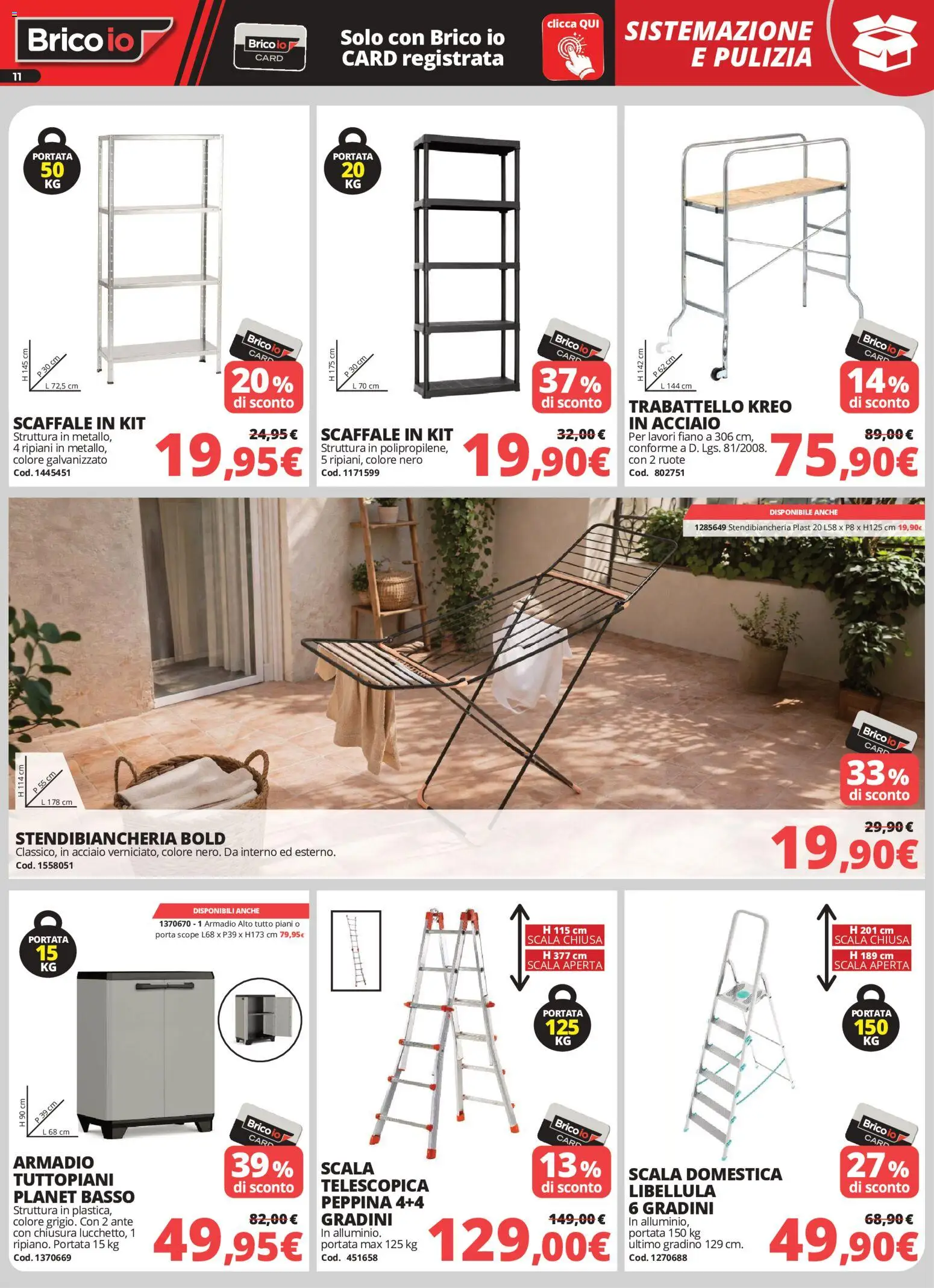 Volantino Brico io del 07.05.2026 | Pagina: 11 | Prodotti: Stendibiancheria, Scaffale, Scala, Armadio