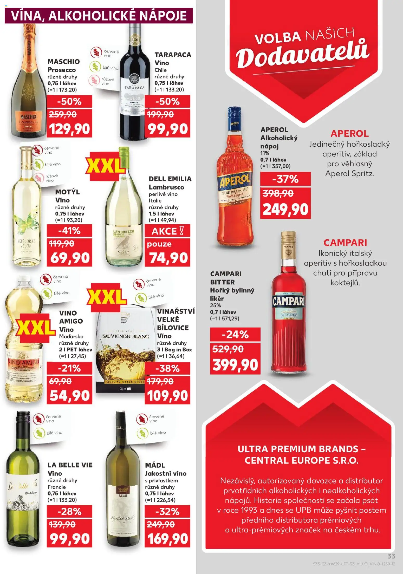 Kaufland leták od 15.07.2026 | Strana: 33 | Produkty: Campari, Alkoholické nápoje, Maschio prosecco, Víno Motýl